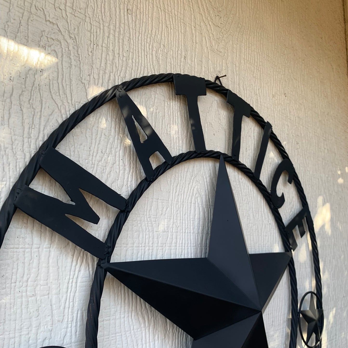 MATTICE STYLE BLACK STAR YOUR CUSTOM NAME BARN METAL STAR 3d TWISTED ROPE RING WESTERN HOME DECOR HANDMADE 24",32",36",50"