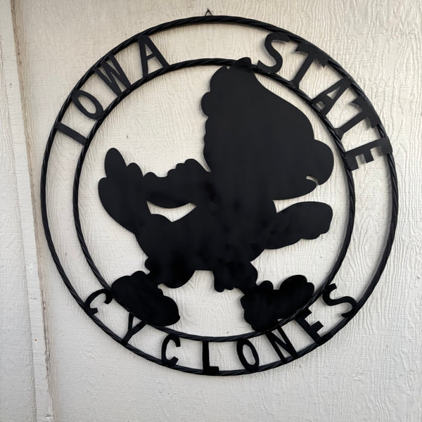 12", 18", 24", 32" IOWA STATE CYCLONES CUSTOM BLACK METAL VINTAGE CRAFT TEAM SIGN HANDMADE 36",40",44",50"
