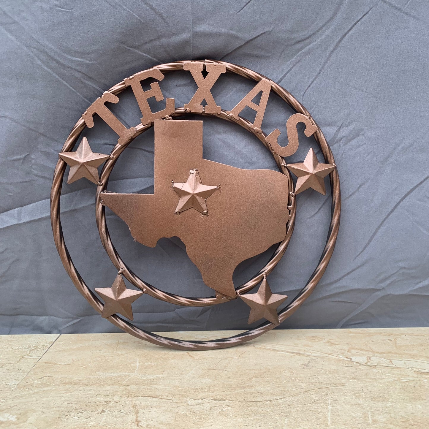 12" STATE OF TEXAS MAP RUSTIC BRONZE TWISTED RING METAL SIGN WESTERN HOME DECOR HANDMADE NEW