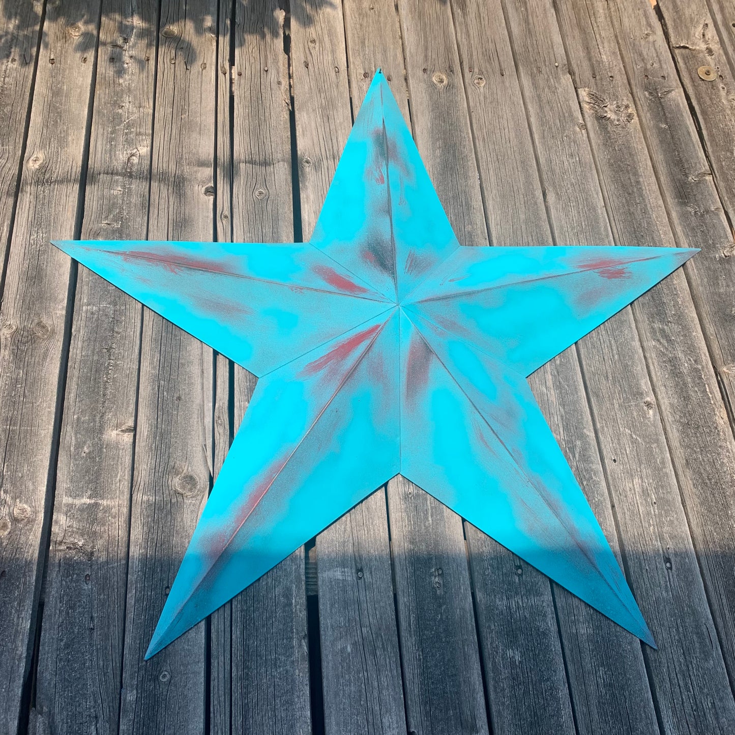 #EH10540 TURQUOISE DISTRESSED TWO TONE BARN STAR METAL ART WESTERN HOME DECOR HANDMADE NEW
