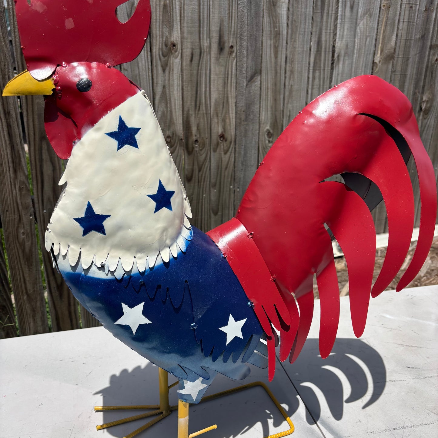 USA FLAG ROOSTER AMERICAN RED WHITE BLUE PATRIOTIC GARDEN METAL SCULPTURE WESTERN HOME DECOR ORNAMENT HANDMADE #34-003