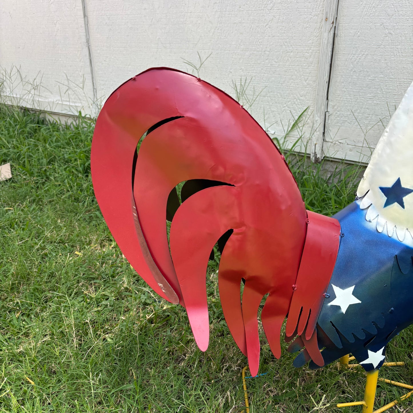 USA FLAG ROOSTER AMERICAN RED WHITE BLUE PATRIOTIC GARDEN METAL SCULPTURE WESTERN HOME DECOR ORNAMENT HANDMADE #34-003