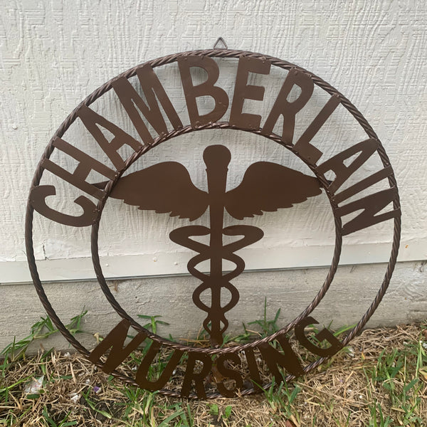 CHAMBERLAIN NURSING STYLE CUSTOM NAME SIGN MEDICAL LOGO HANDMADE