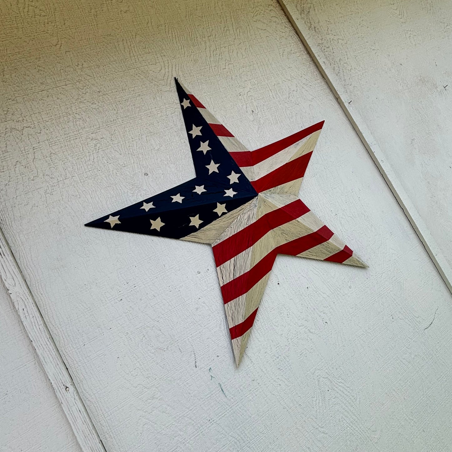 USA FLAG STAR CRACKLE RED IVORY NAVY BLUE METAL BARN STAR METAL WALL ART WESTERN HOME DECOR HANDMADE NEW