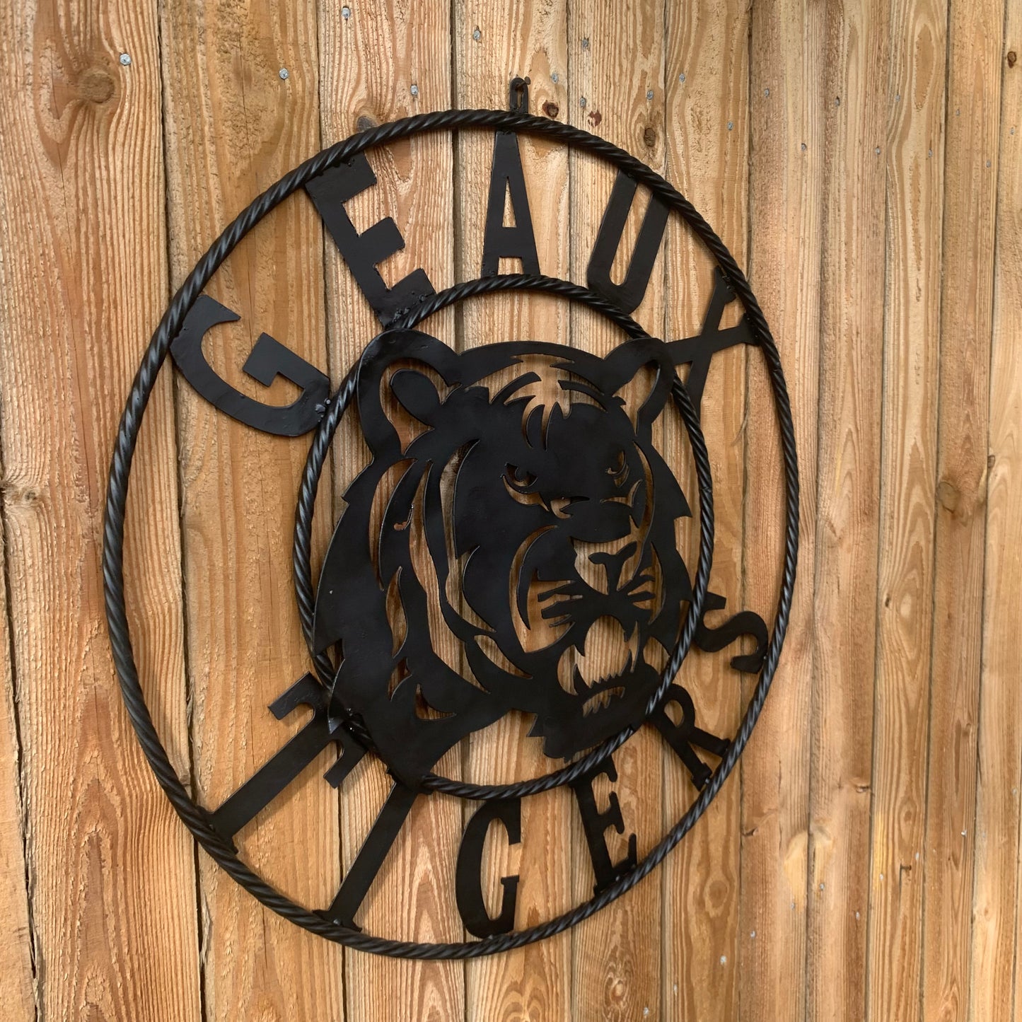 GEAUX TIGERS BLACK CUSTOM METAL VINTAGE CRAFT SIGN TEAM HANDMADE