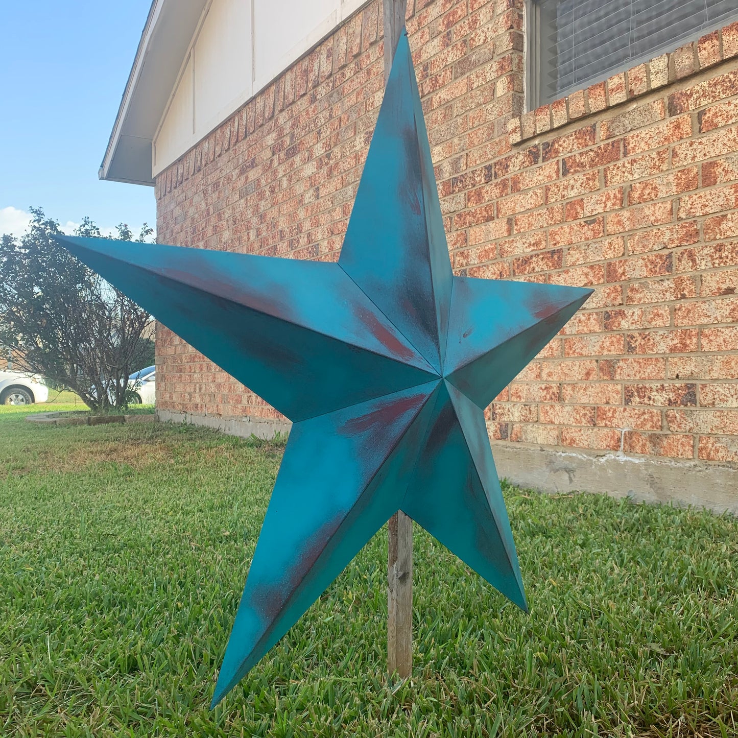 #EH10540 TURQUOISE DISTRESSED TWO TONE BARN STAR METAL ART WESTERN HOME DECOR HANDMADE NEW