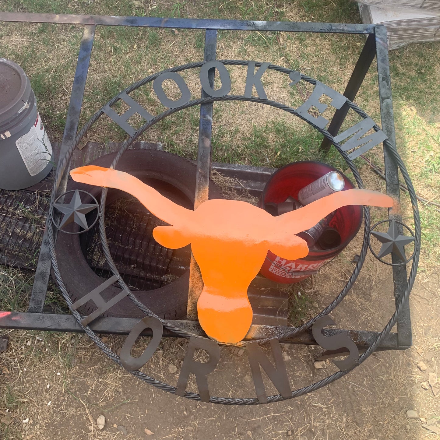 HOOKEM HORNS WITH LONE STAR TEXAS LONGHORNS HOOK EM METAL CUSTOM VINTAGE CRAFT WALL ART TEAM SIGN HANDMADE