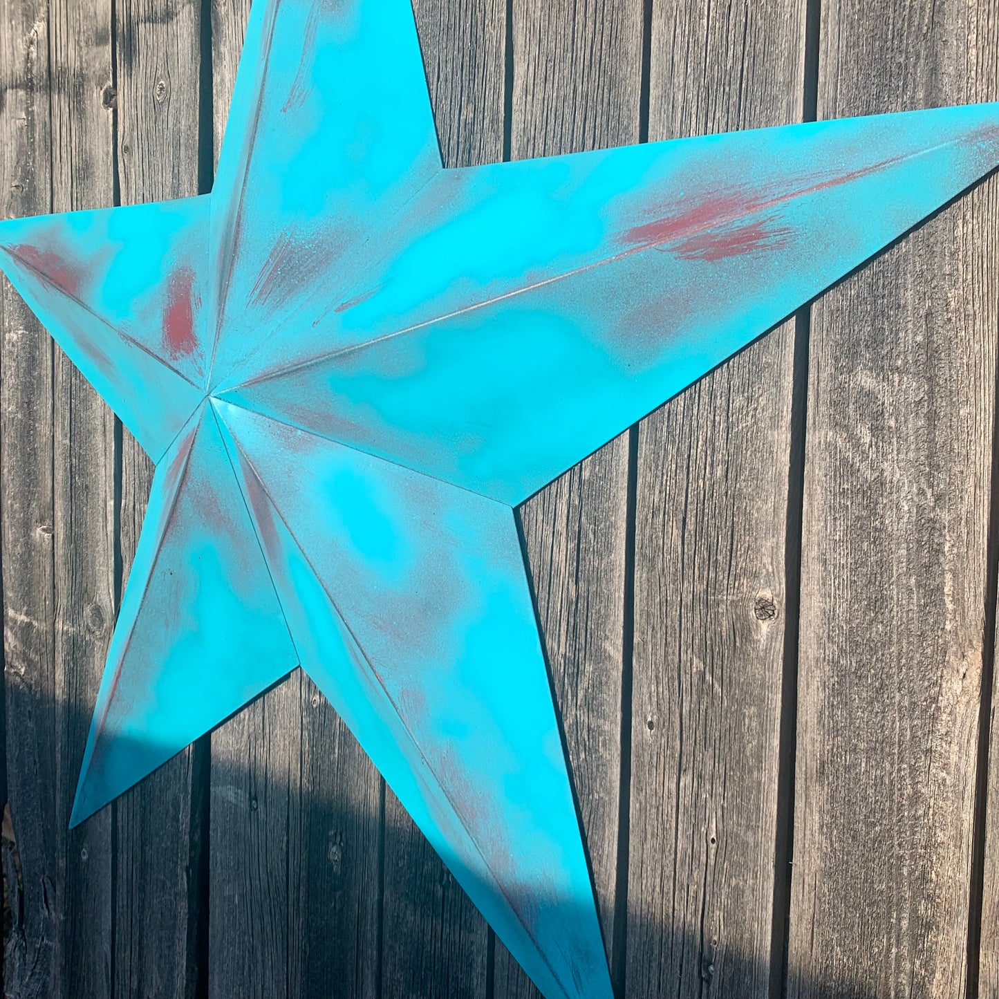 #EH10540 TURQUOISE DISTRESSED TWO TONE BARN STAR METAL ART WESTERN HOME DECOR HANDMADE NEW