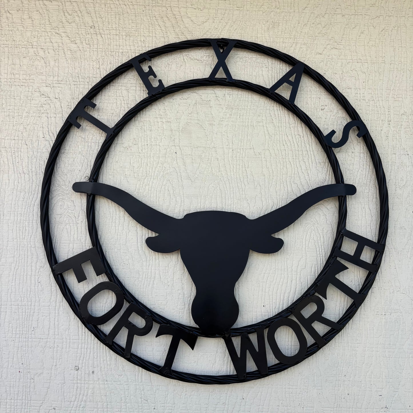 TEXAS FORT WORTH METAL SIGN LONGHORNS BLACK WESTERN HOME DECOR HANDMADE