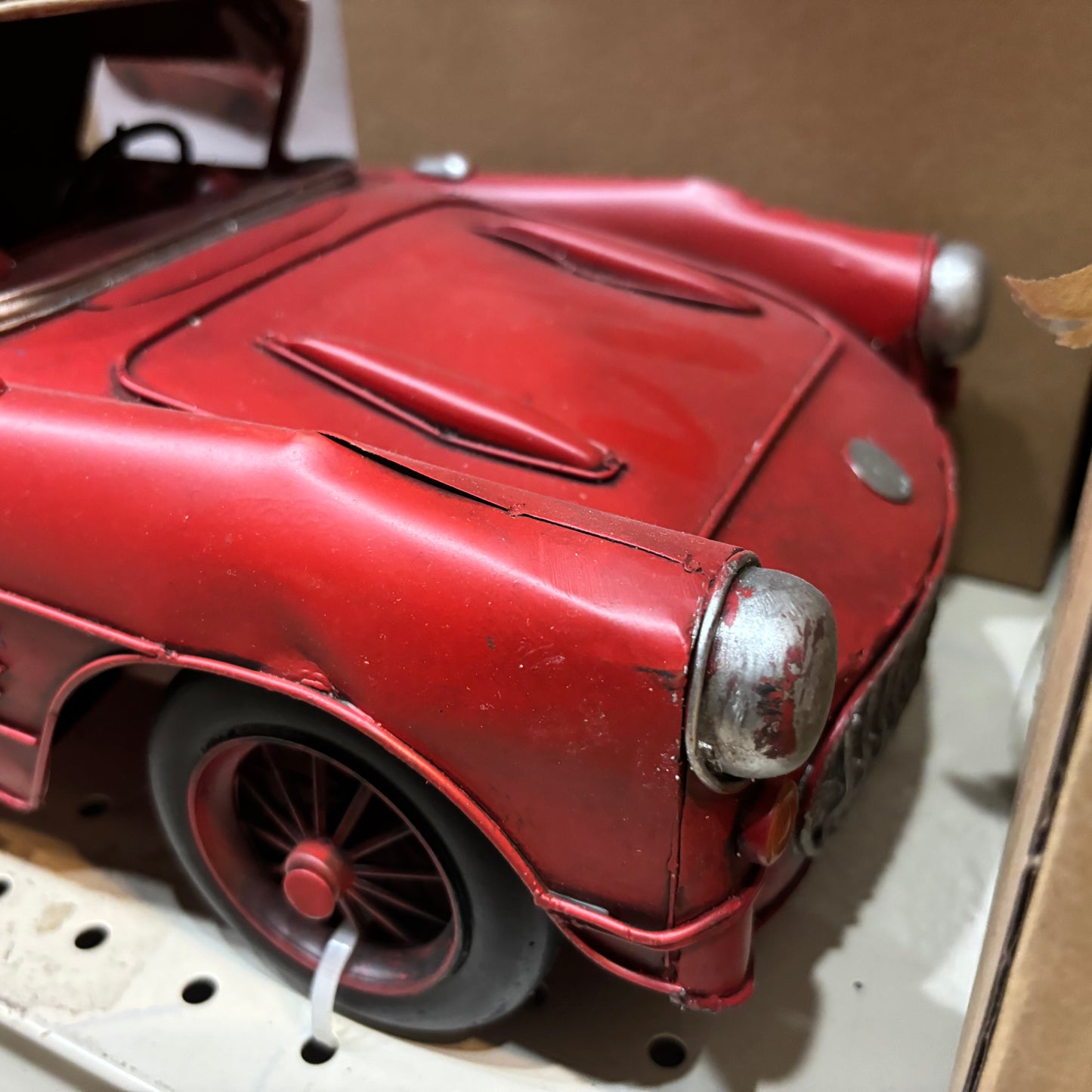 RA0236 RED CLASSIC CAR COVERTIBLE L 18" METAL CAR ART WESTERN HOME DECOR HANDMADE