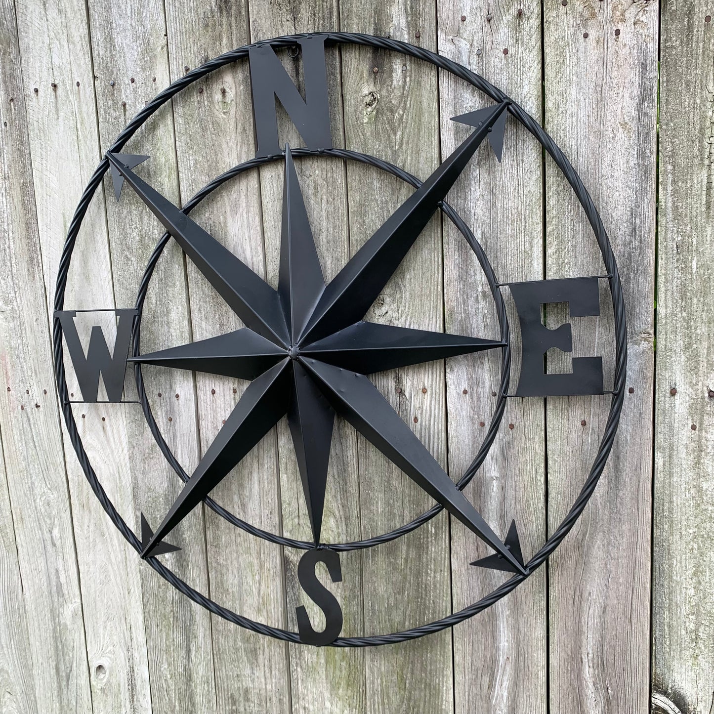 36" COMPASS RUSTIC BLACK METAL SIGN WALL ART WESTERN HOME DECOR HANDMADE NEW