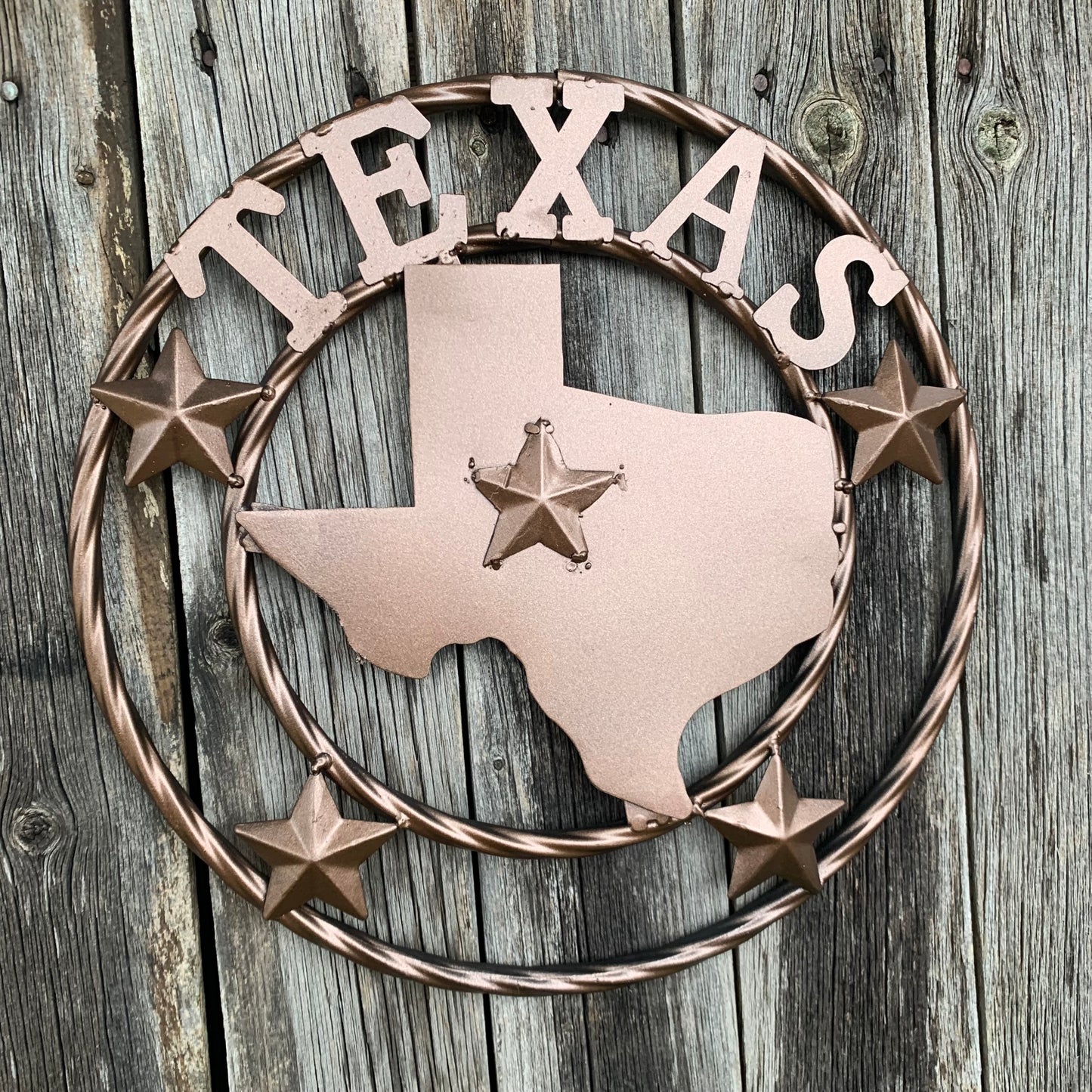 12" STATE OF TEXAS MAP RUSTIC BRONZE TWISTED RING METAL SIGN WESTERN HOME DECOR HANDMADE NEW