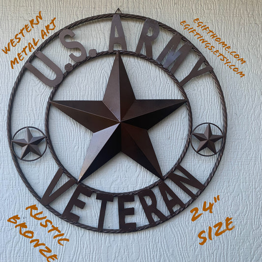 US ARMY VETERAN BARN STAR METAL LONESTAR CUSTOM NAME STAR WESTERN HOME DECOR RUSTIC BRONZE 24",32",36",50" #EH11281