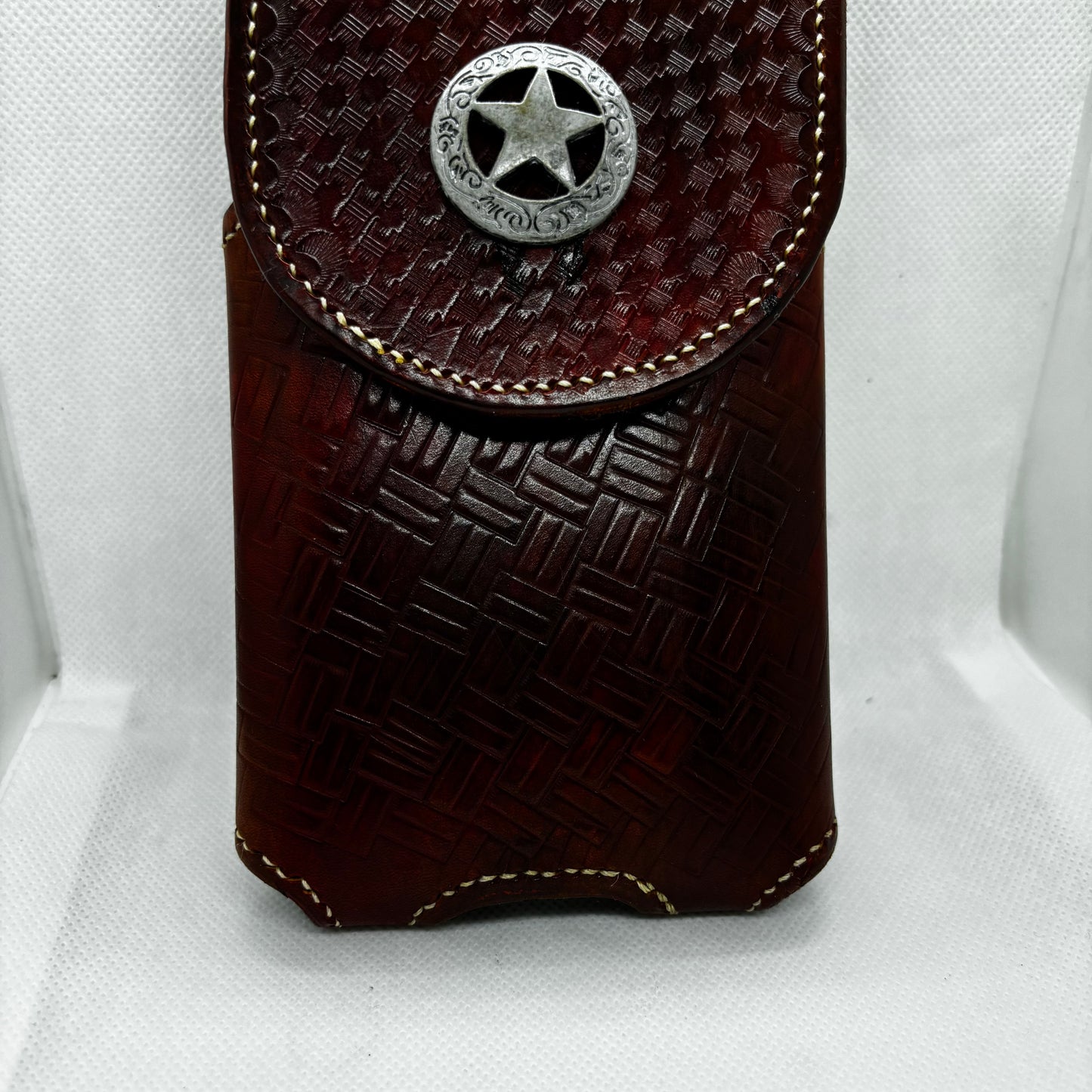 7" LONE STAR LEATHER HOLSTER BROWN STAR POUCH EXTRA LARGE  BELT LOOP CLIP CELL PHONE CASE UNIVERSAL HANDMADE #EH13808