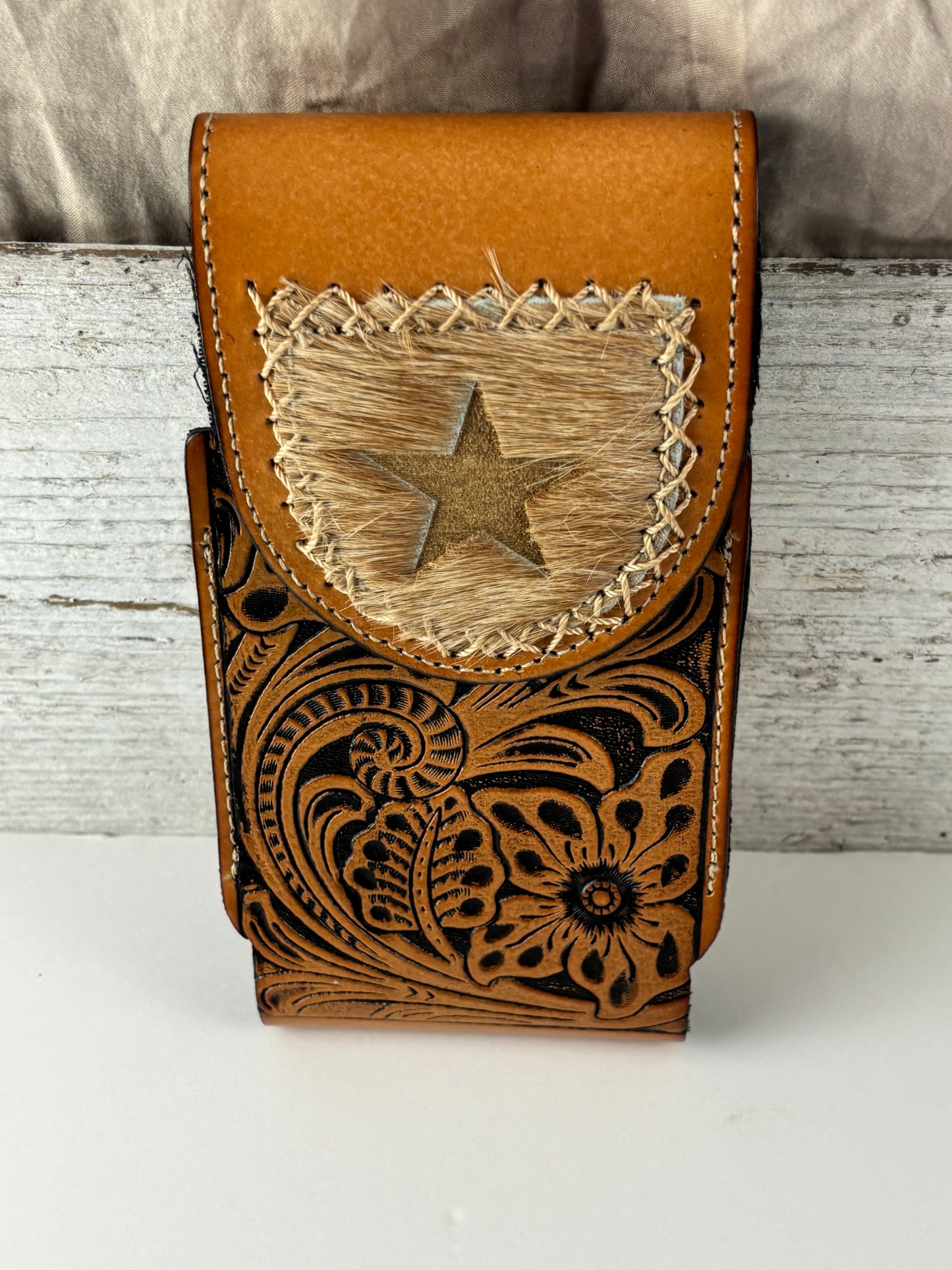 7" STAR LEATHER HOLSTER TAN BROWN STAR POUCH EXTRA LARGE  BELT LOOP CELL PHONE CASE UNIVERSAL OVERSIZE #EH13320