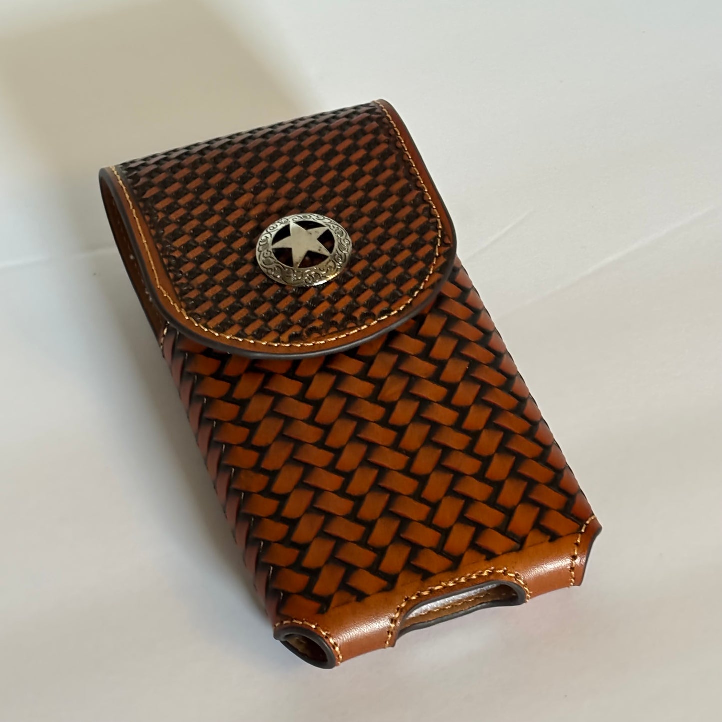 7" LONE STAR LEATHER HOLSTER TAN BROWN STAR POUCH EXTRA LARGE  BELT LOOP CELL PHONE CASE UNIVERSAL OVERSIZE #EH12702