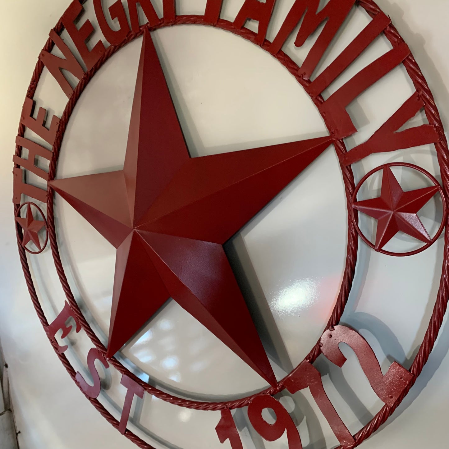 NEGRI FAMILY STYLE YOUR CUSTOM NAME STAR BARN STAR METAL LONE STAR WESTERN HOME DECOR RUSTIC BURGUNDY RED HANDMADE 24",32",36",50"