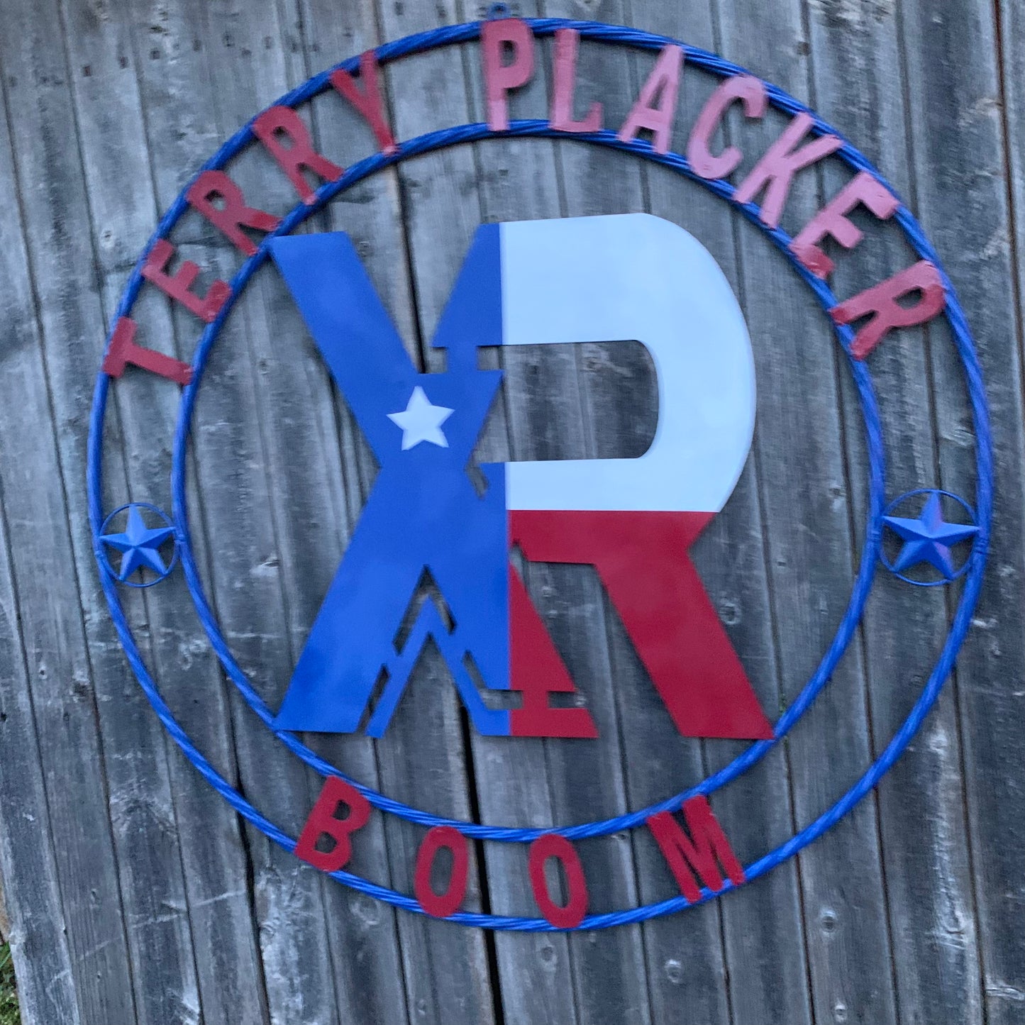 #EH11299 CUSTOM NAME XR ROOFING STYLE SIGN RED,WHITE & BLUE TEXAS FLAG LOGO HANDMADE