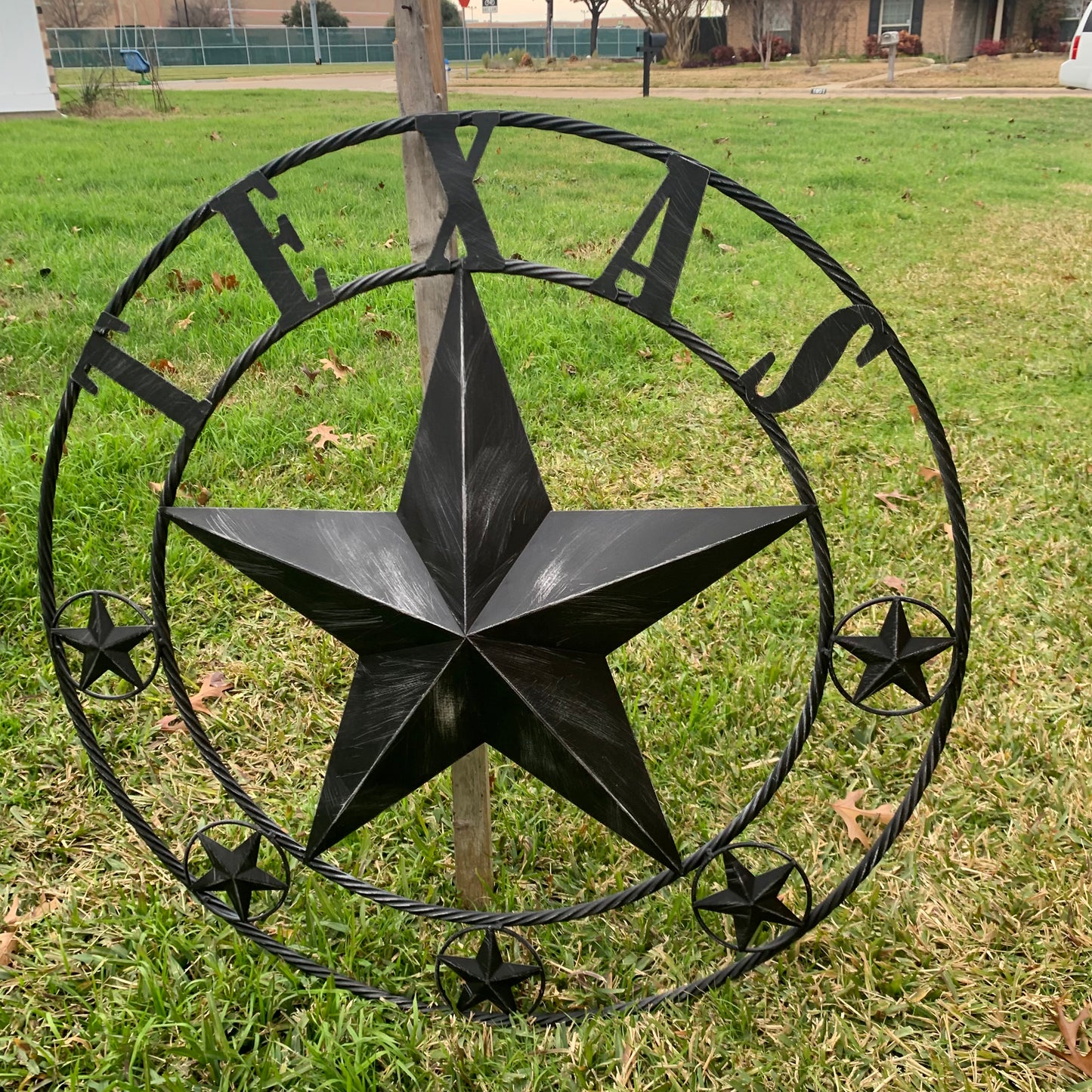 TEXAS BLACK DISTRESSED STAR TWO TONE TEXTURE BARN STAR METAL LONESTAR TWISTED ROPE RING WESTERN HOME DECOR HANDMADE NEW