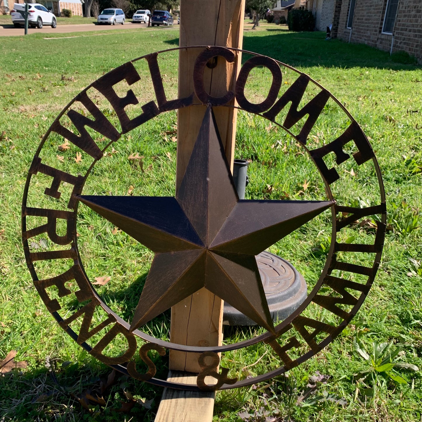 WELCOME FRIENDS FAMILY BARN METAL STAR WALL ART BRONZE WESTERN HOME DECOR HANDMADE NEW #EH13339