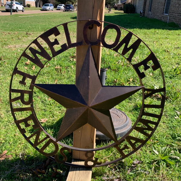 WELCOME FRIENDS FAMILY BARN METAL STAR WALL ART WESTERN HOME DECOR HANDMADE NEW