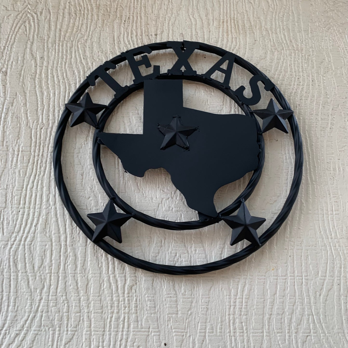 12" STATE OF TEXAS MAP RUSTIC BLACK TWISTED RING METAL SIGN WESTERN HOME DECOR HANDMADE NEW