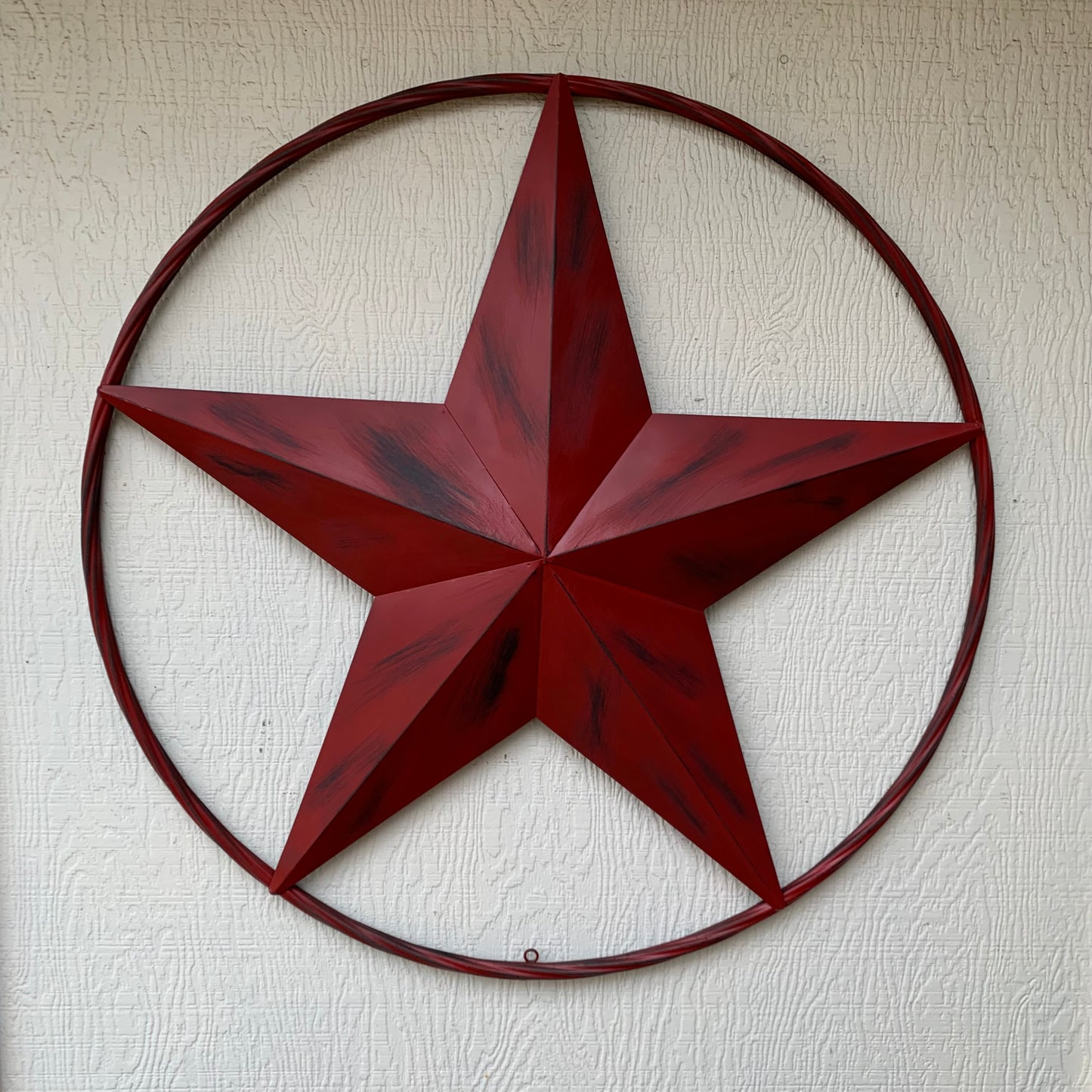 RED DISTRESSED STAR TWO TONE TEXTURE BARN STAR METAL LONESTAR TWISTED ROPE RING WESTERN HOME DECOR HANDMADE NEW #EH12958