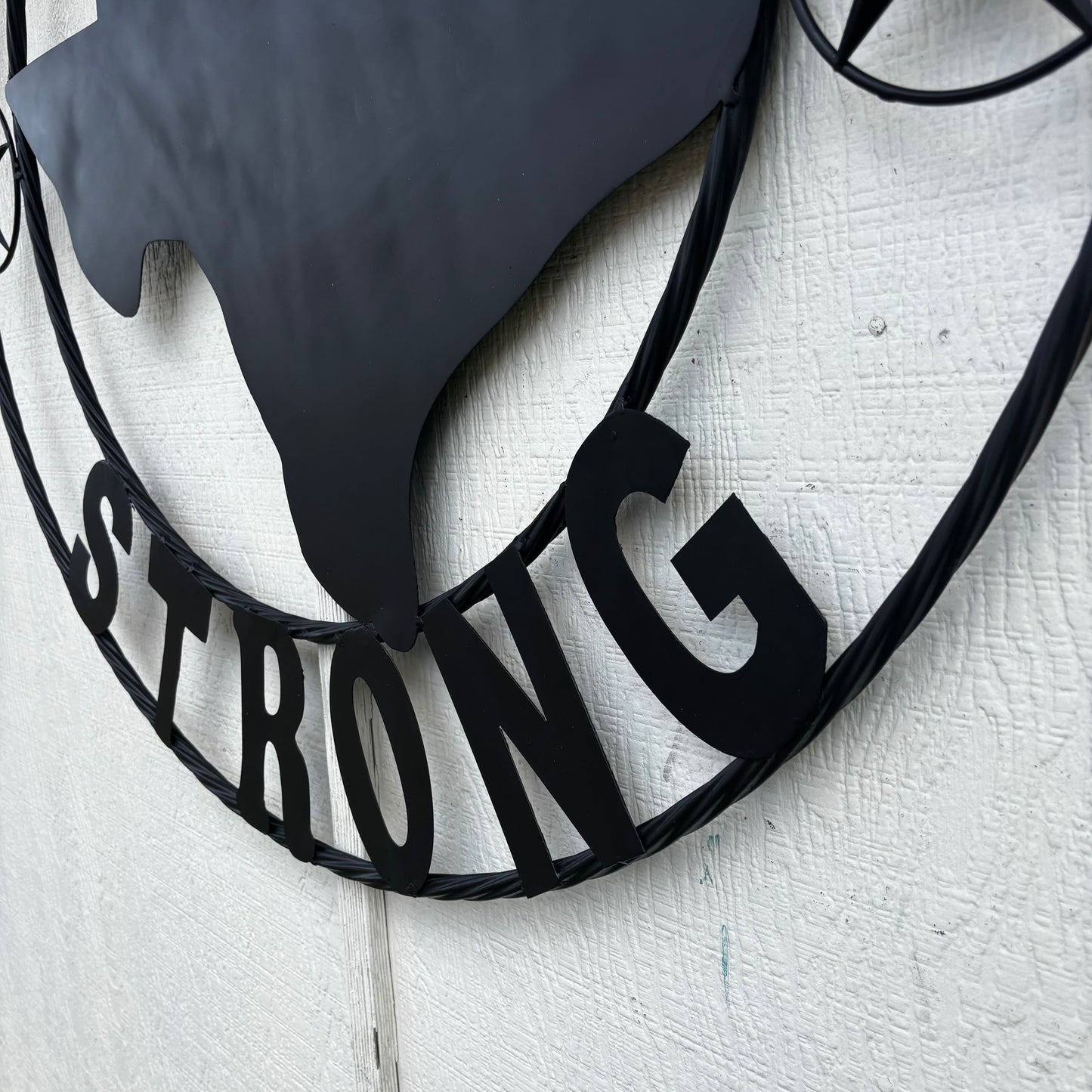 TEXAS STRONG BLACK METAL SIGN WESTERN HOME DECOR HANDMADE