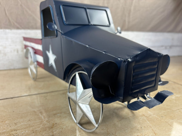 USA FLAG TRUCK 18" PICKUP TRUCK METAL ART FIGURINE VINTAGE GARDEN WESTERN HOME DECOR HANDMADE  #EH12864