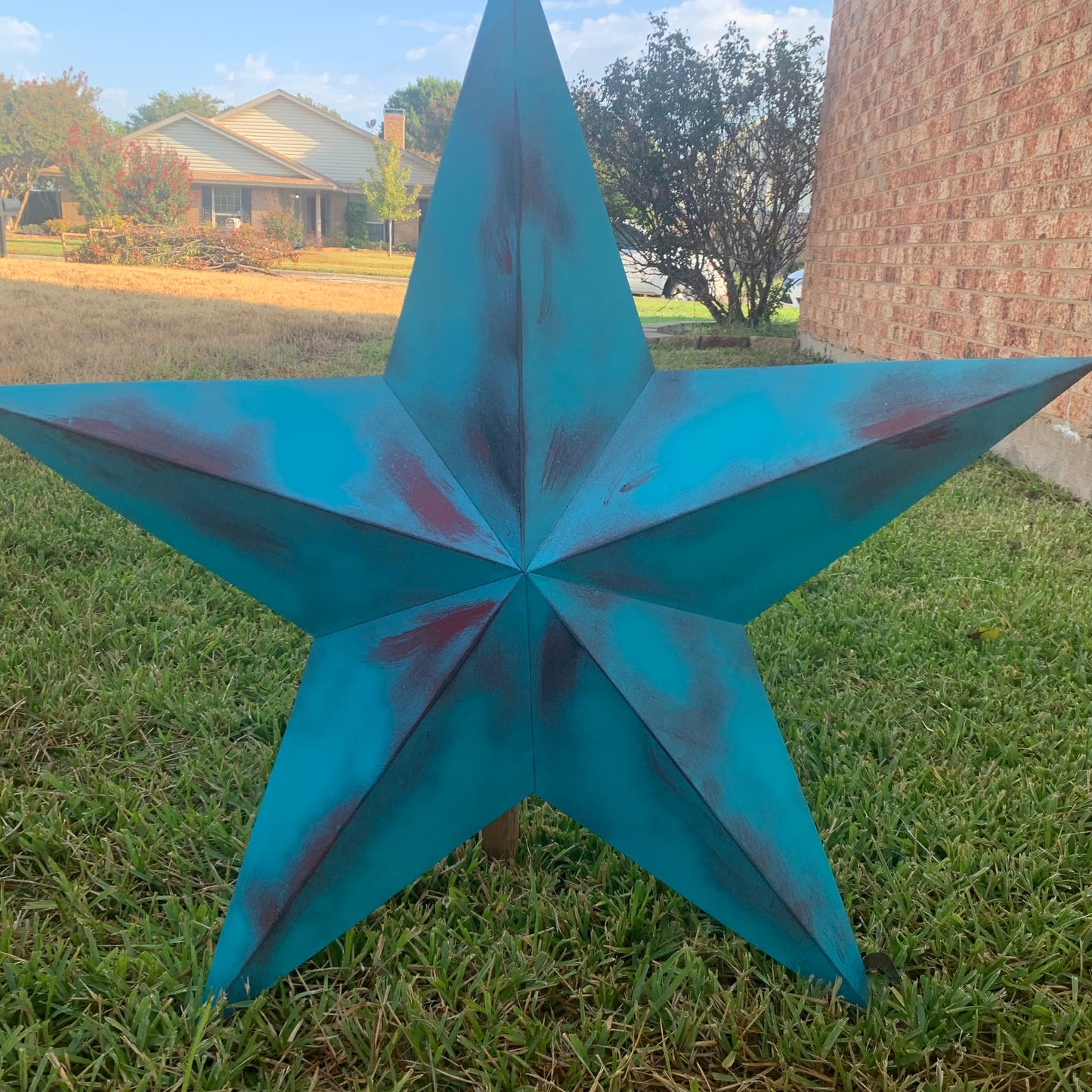 #EH10540 TURQUOISE DISTRESSED TWO TONE BARN STAR METAL ART WESTERN HOME DECOR HANDMADE NEW