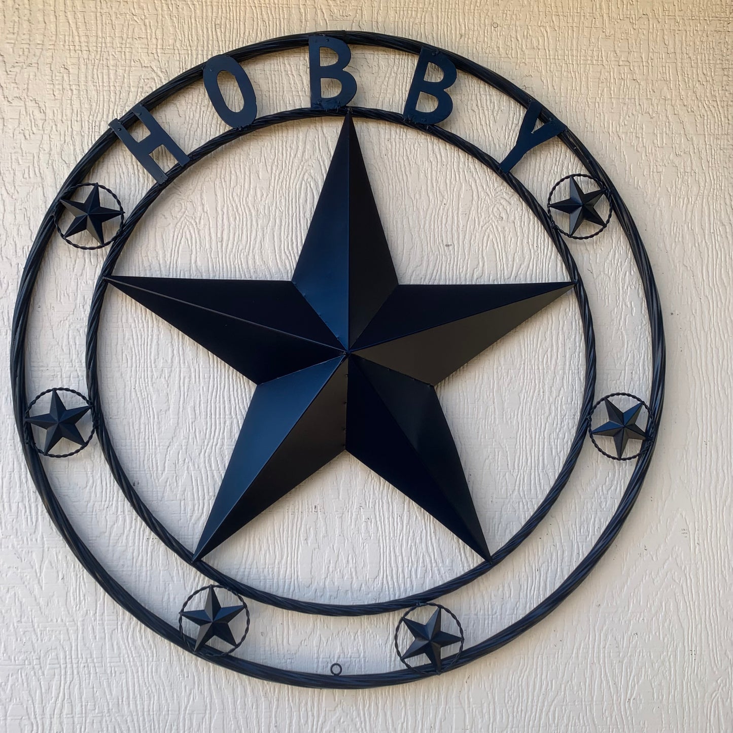 HOBBY STYLE CUSTOM NAME STAR BARN METAL STAR 3d TWISTED ROPE RING WESTERN HOME DECOR RUSTIC NAVY BLUE HANDMADE 24",32",36",50"