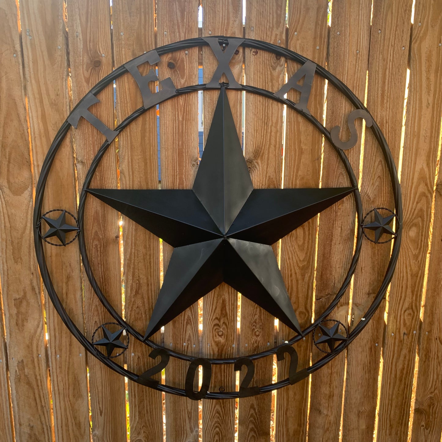TEXAS 2022 STYLE CUSTOM NAME STAR BARN METAL LONE STAR 3d TWISTED ROPE RING WESTERN HOME DECOR RUSTIC  BLACK HANDMADE 24",32",34",36",40",42",44",46",50"