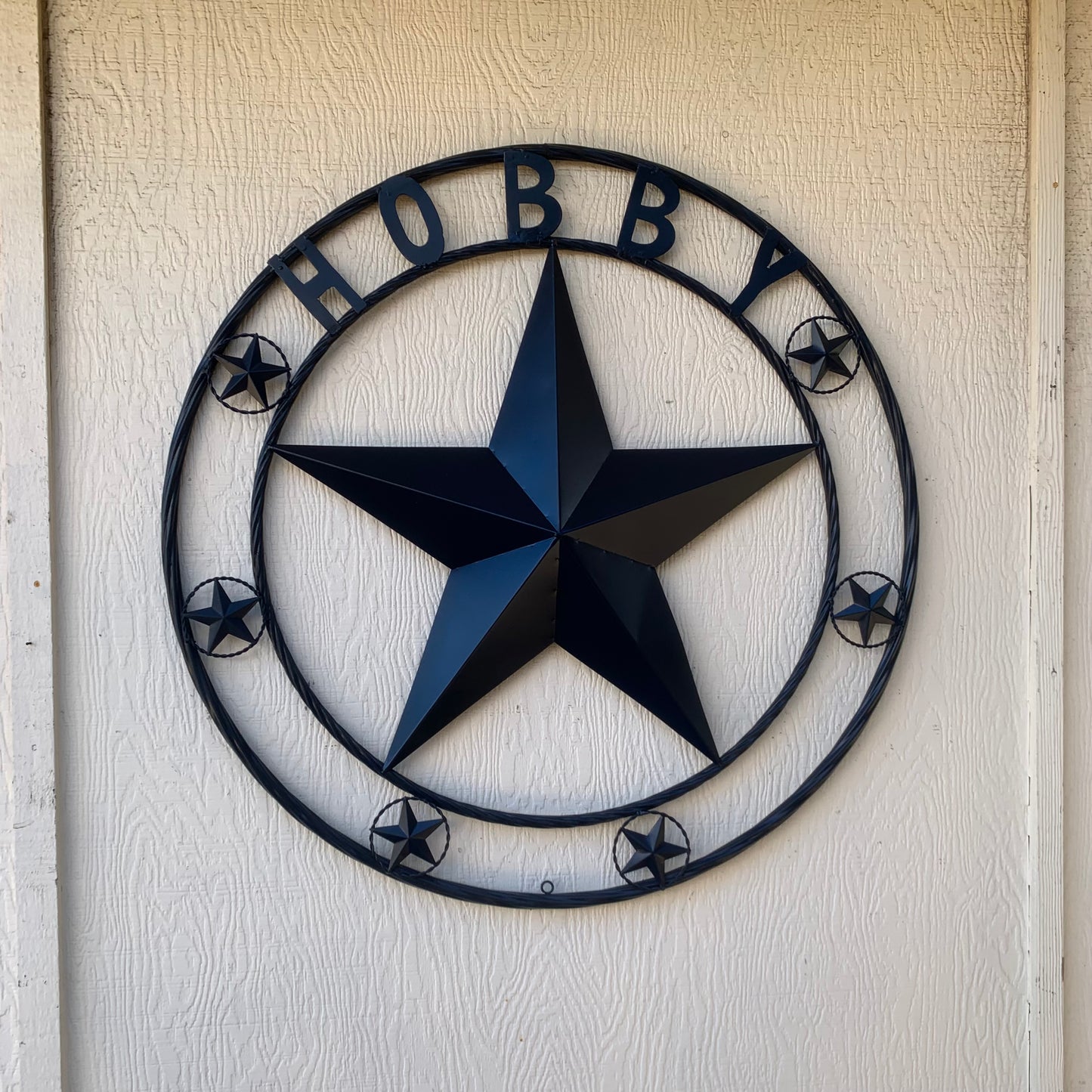 HOBBY STYLE CUSTOM NAME STAR BARN METAL STAR 3d TWISTED ROPE RING WESTERN HOME DECOR RUSTIC NAVY BLUE HANDMADE 24",32",36",50"