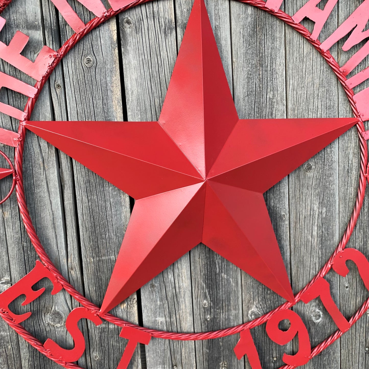NEGRI FAMILY STYLE YOUR CUSTOM NAME STAR BARN STAR METAL LONE STAR WESTERN HOME DECOR RUSTIC BURGUNDY RED HANDMADE 24",32",36",50"