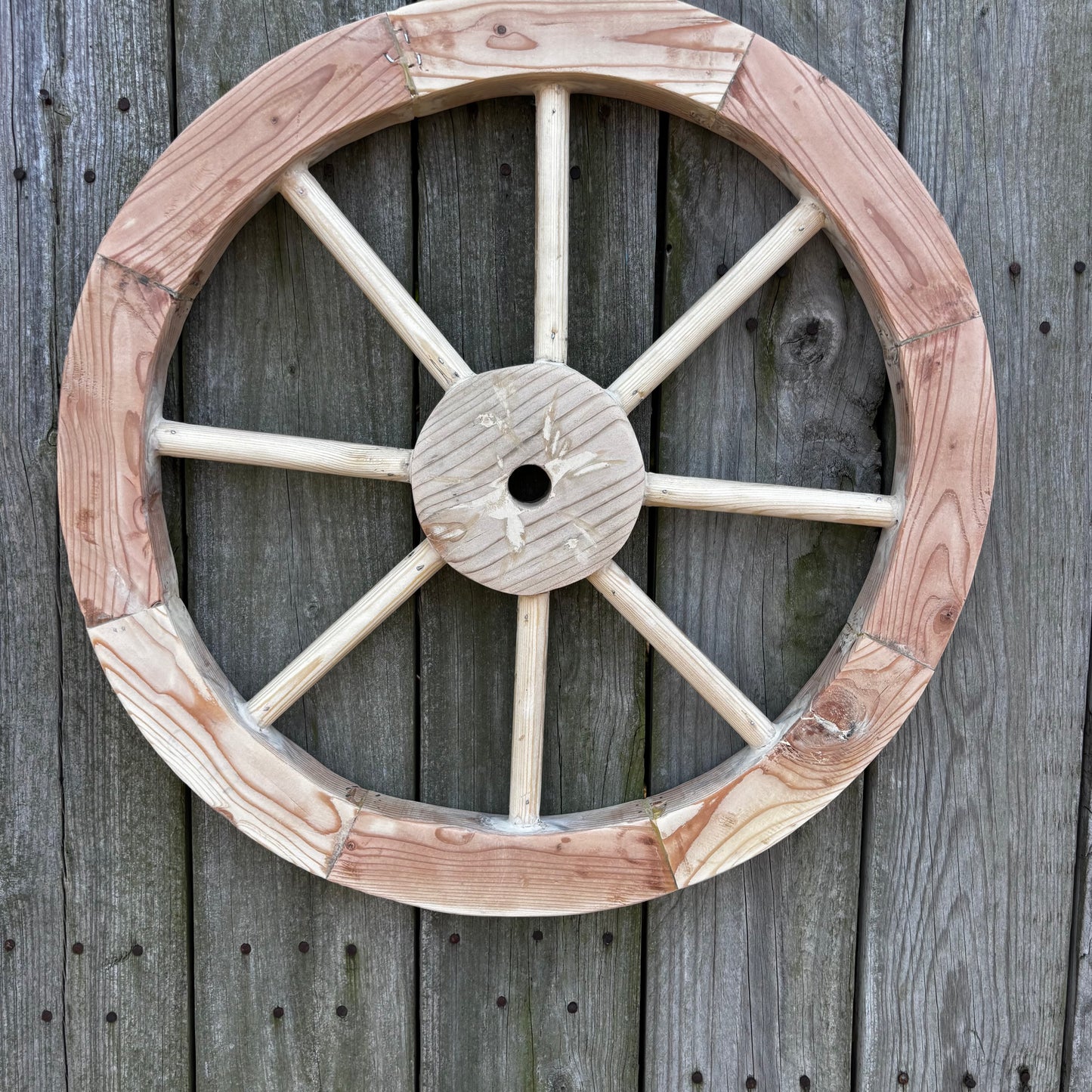 DECORATIVE WAGON WHEEL WOOD WALL ART WESTERN HOME DECOR HANDMADE TEXAS USA