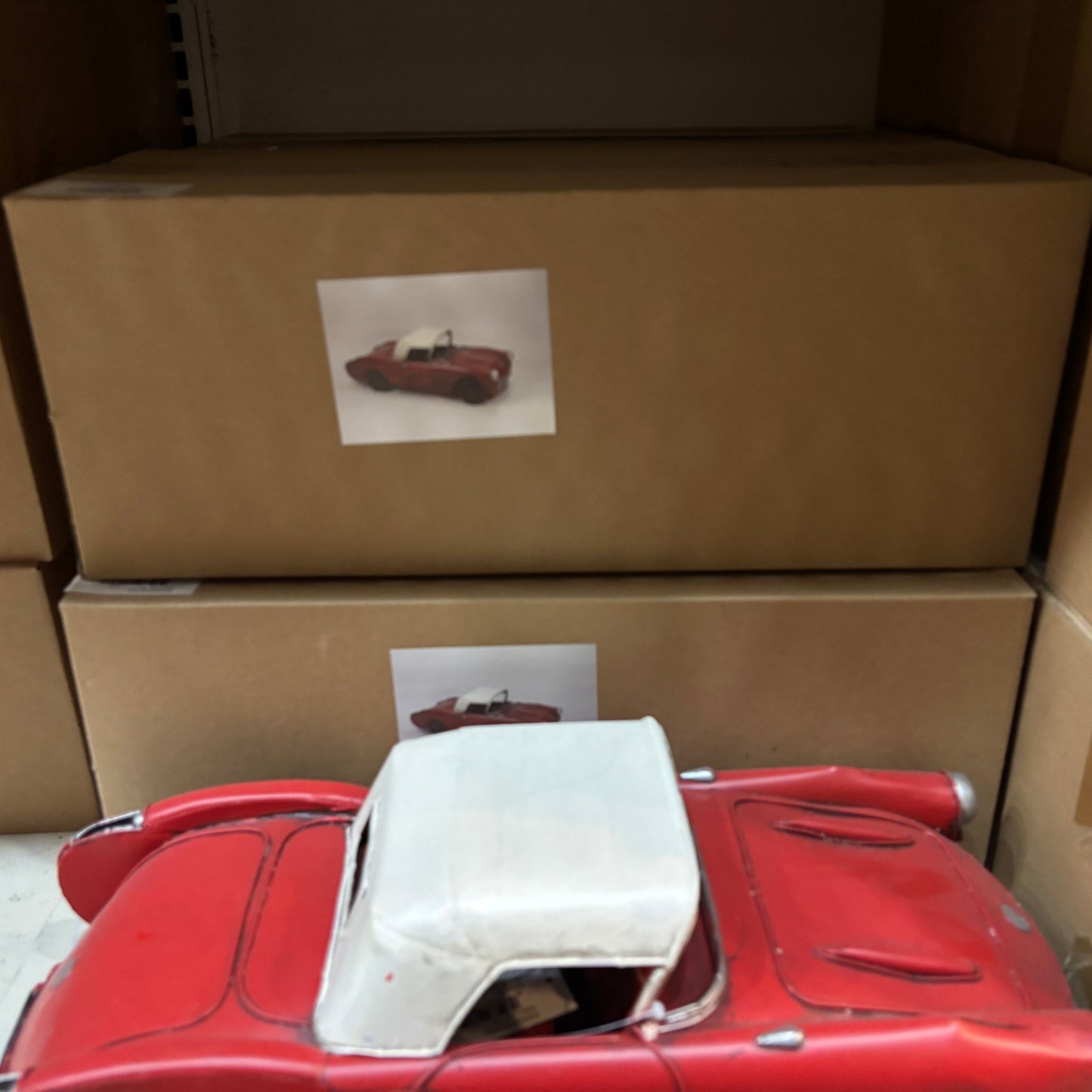 RA0236 RED CLASSIC CAR COVERTIBLE L 18" METAL CAR ART WESTERN HOME DECOR HANDMADE