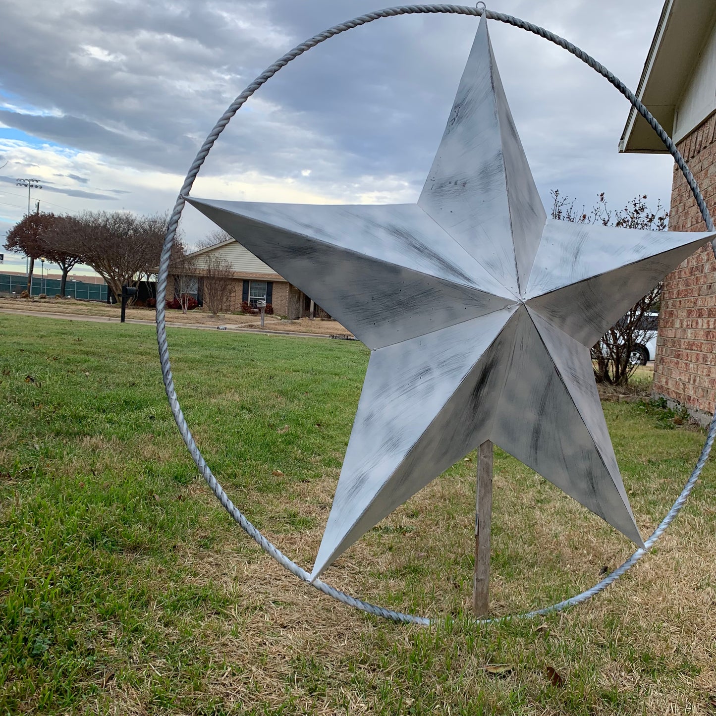 5 FOOT WHITE DISTRESSED STAR TWO TONE TEXTURE BARN STAR METAL LONESTAR TWISTED ROPE RING WESTERN HOME DECOR HANDMADE NEW