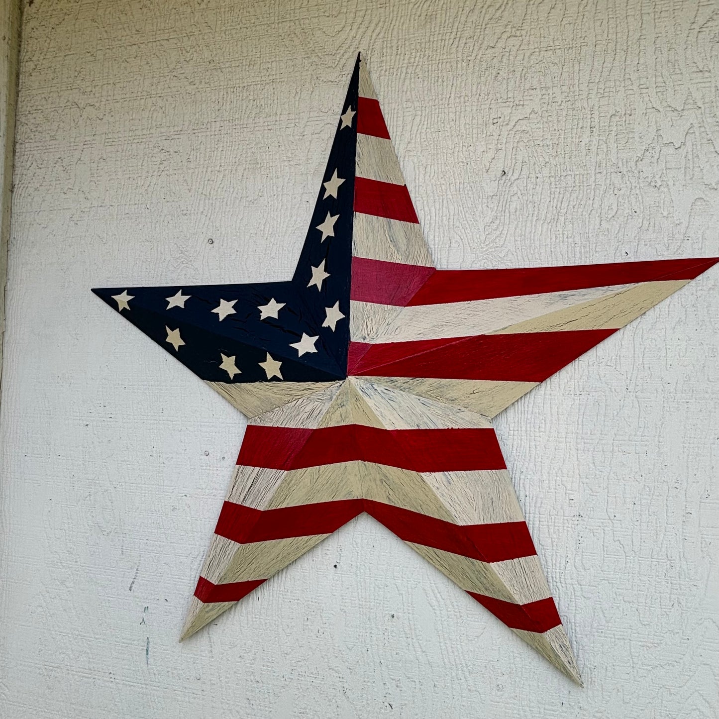 USA FLAG STAR CRACKLE RED IVORY NAVY BLUE METAL BARN STAR METAL WALL ART WESTERN HOME DECOR HANDMADE NEW