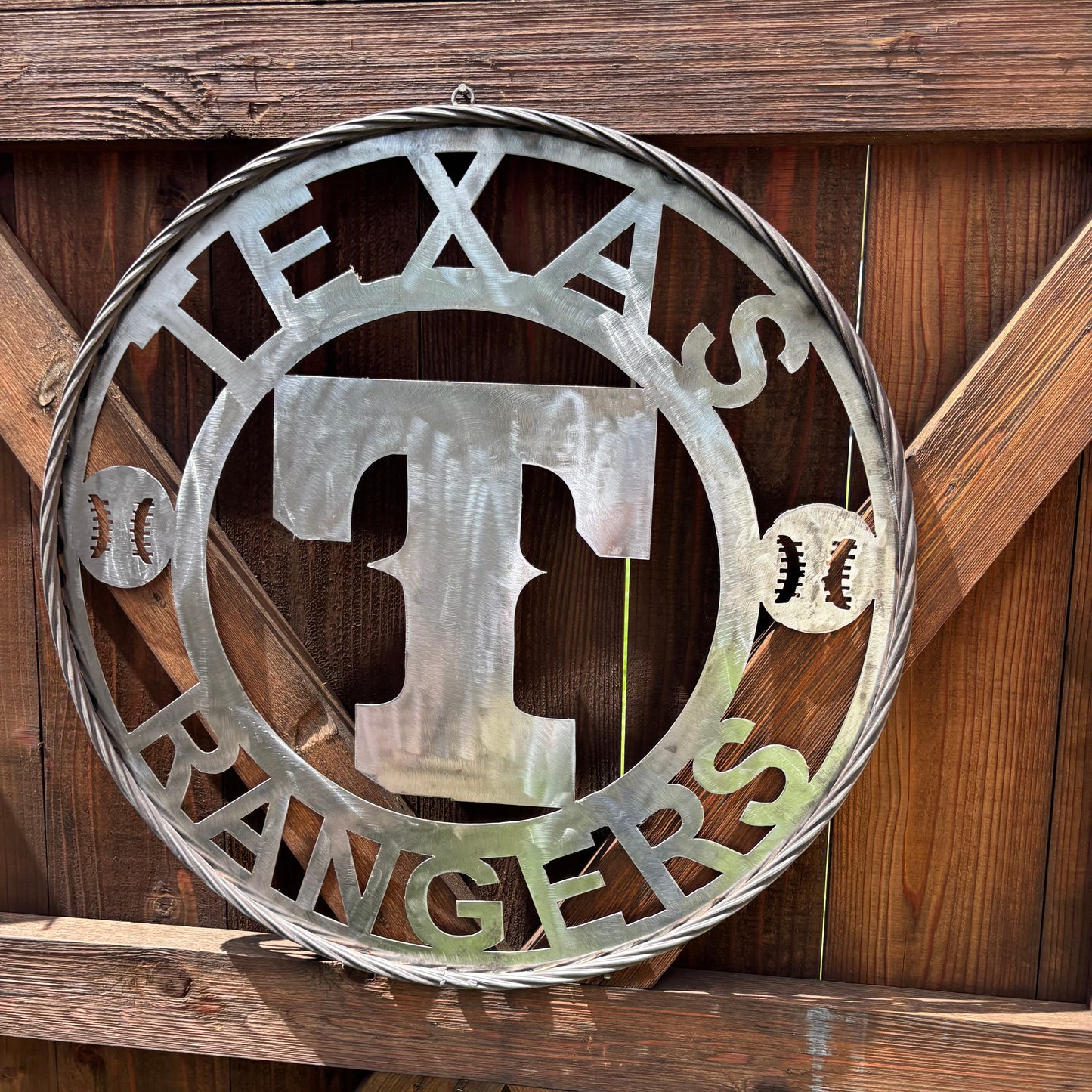 TEXAS RANGERS CUSTOM RAW METAL VINTAGE CRAFT TEAM SIGN TWISTED ROPE RING HANDMADE