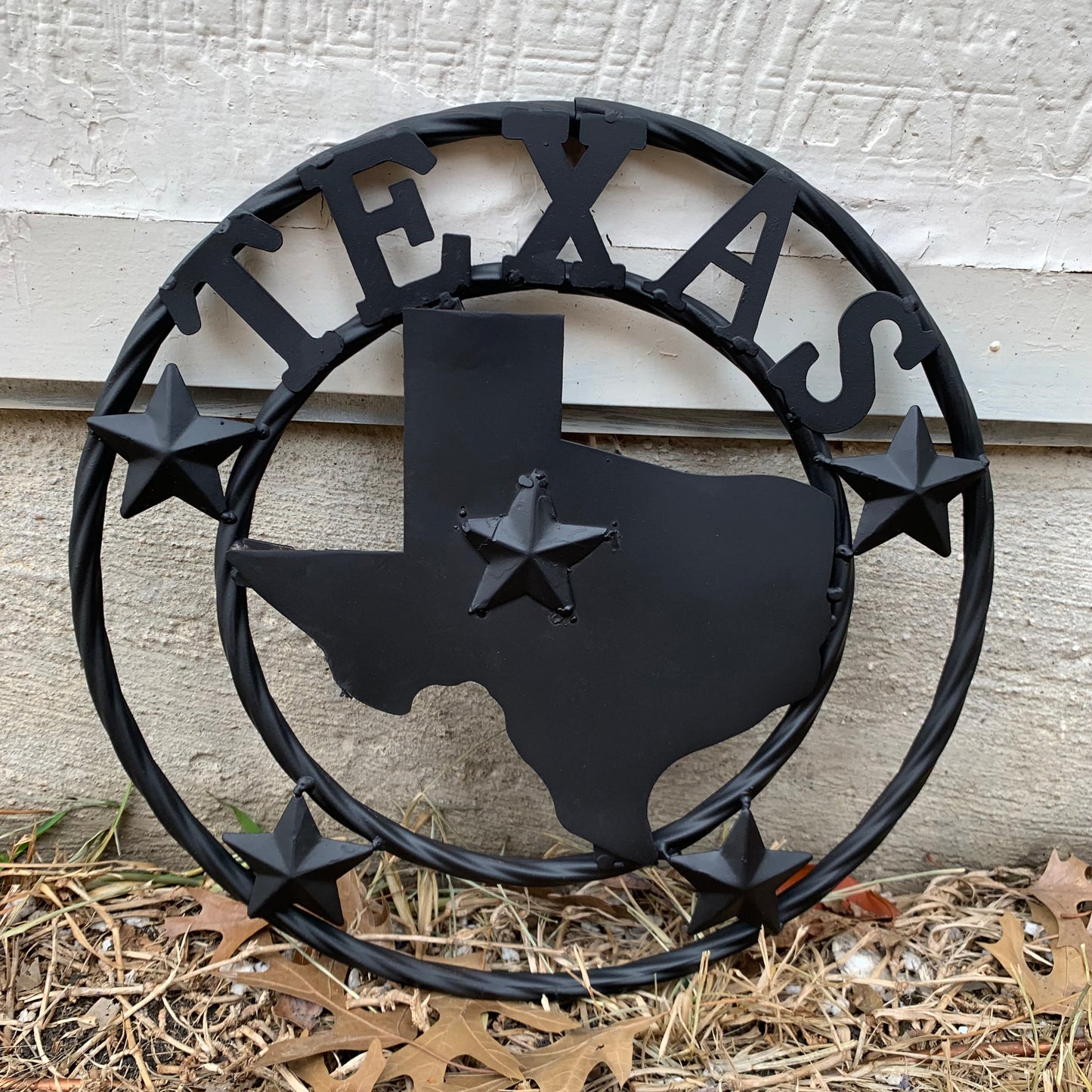 12" STATE OF TEXAS MAP RUSTIC BLACK TWISTED RING METAL SIGN WESTERN HOME DECOR HANDMADE NEW