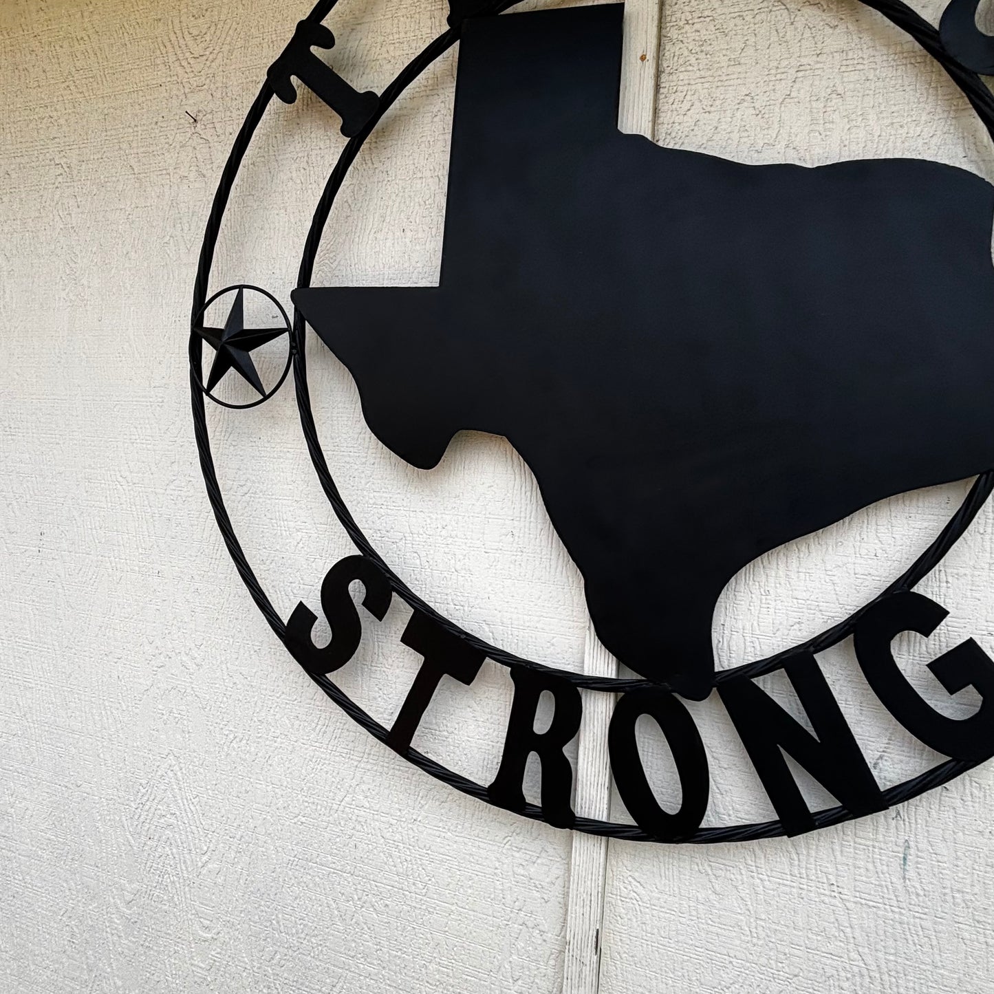TEXAS STRONG BLACK METAL SIGN WESTERN HOME DECOR HANDMADE