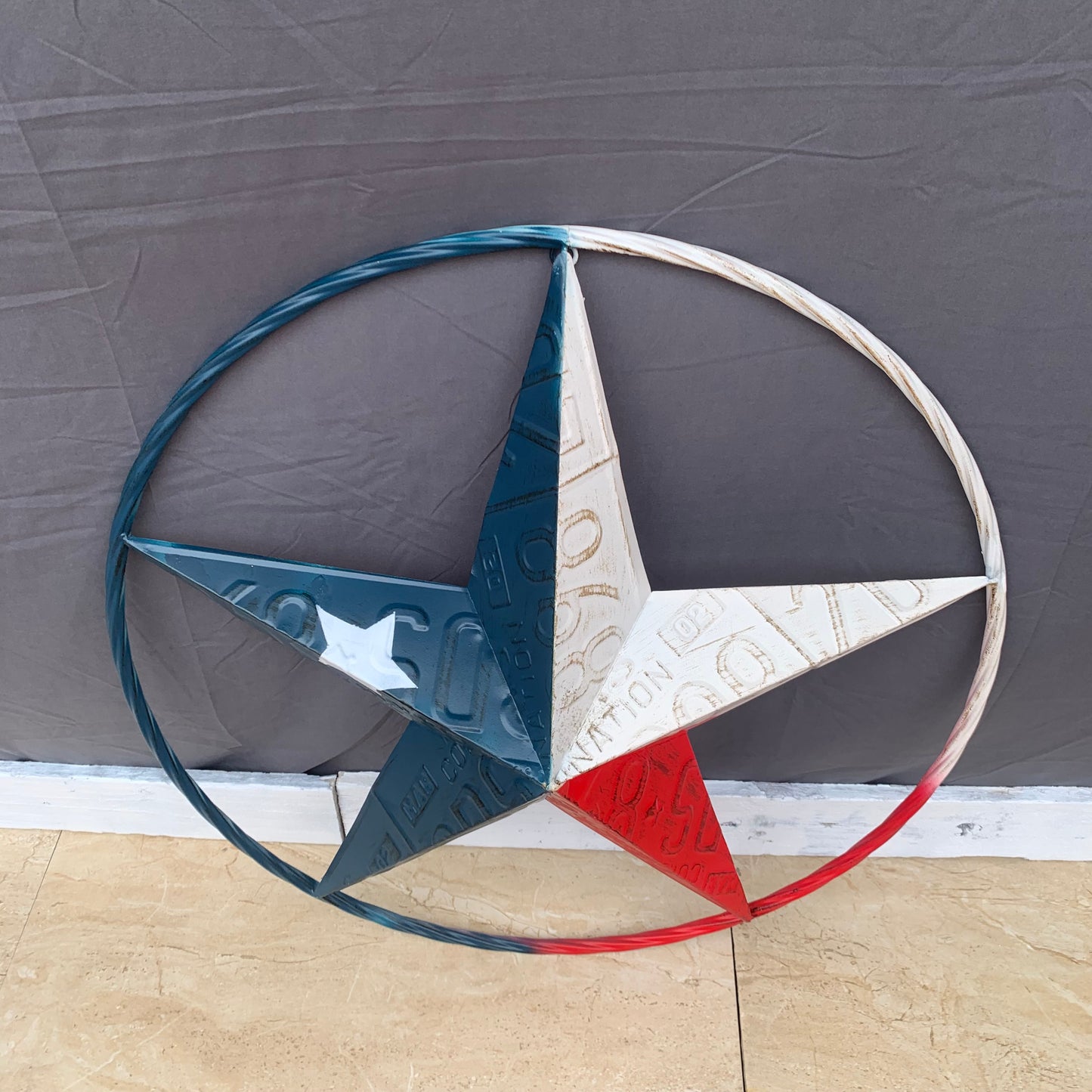 TEXAS LICENSE PLATE STAR RED WHITE & BLUE BARN METAL LONE STAR WESTERN HOME DECOR HANDMADE NEW 12",16",24",32",36"