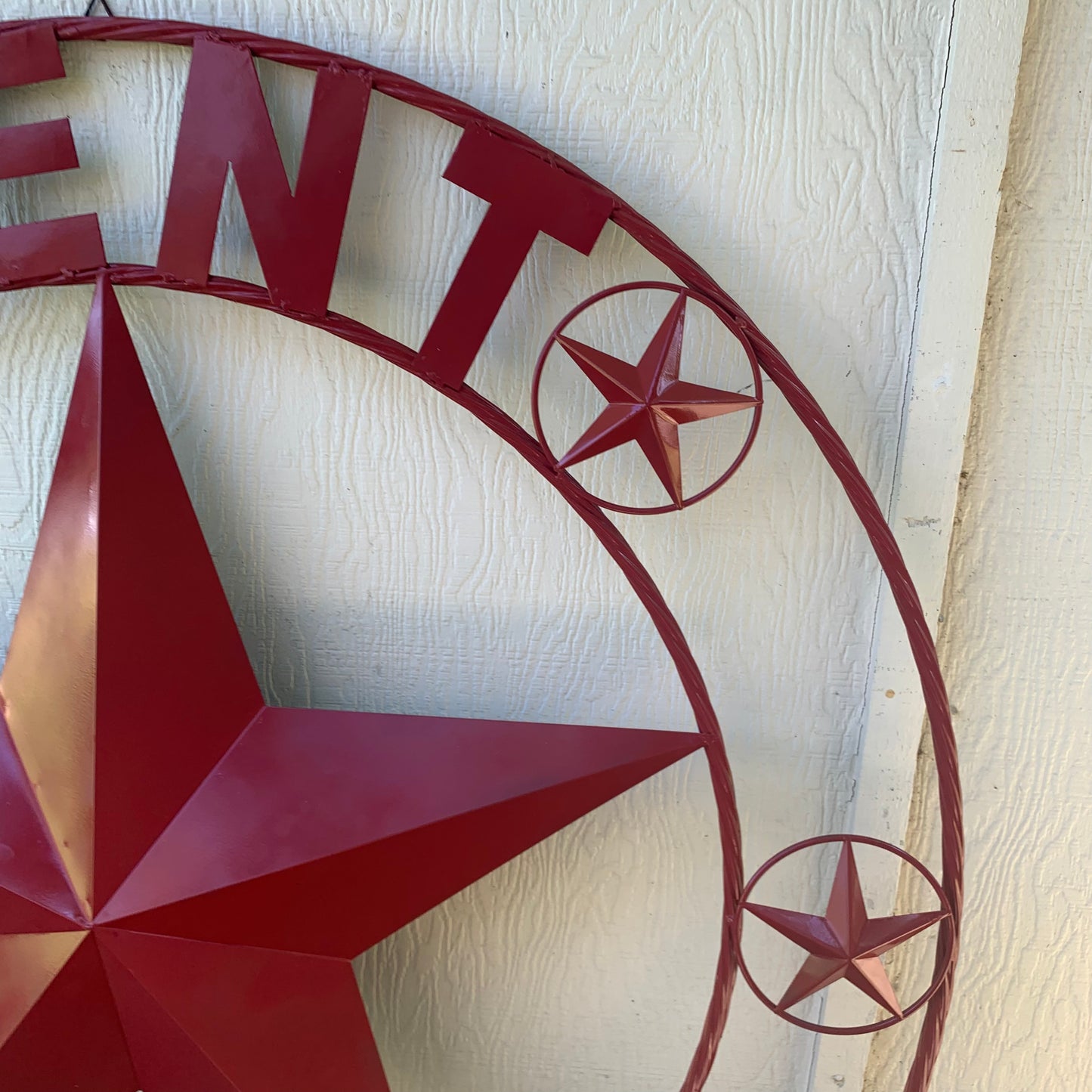 KENT STYLE YOUR CUSTOM STAR METAL NAME RUSTIC BURGUNDY RED CUSTOM 3d STAR METAL NAME BARN STAR TWISTED ROPE RING DESIGN METAL WALL ART HOME DECOR ANY SIZE