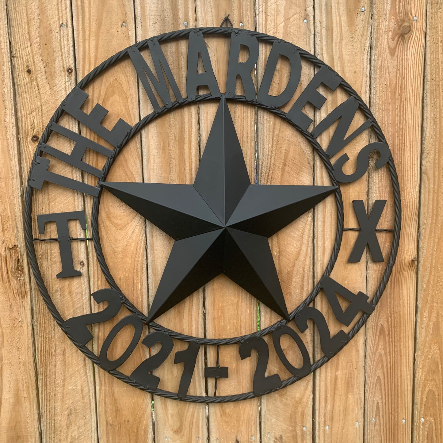 MARDENS STYLE CUSTOM NAME STAR BARN METAL STAR 3d TWISTED ROPE RING WESTERN HOME DECOR RUSTIC BLACK HANDMADE 24",32",36",50"
