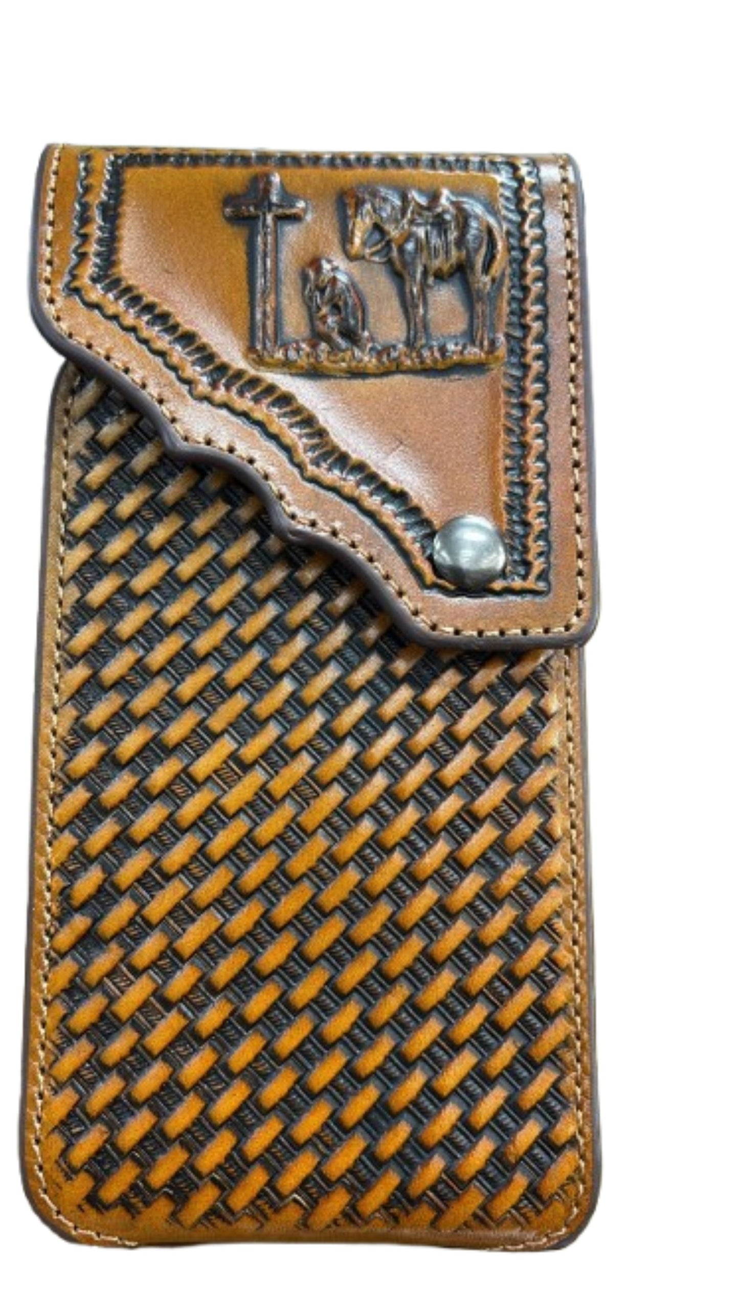 7" COWBOY PRAYER PHONE HOLSTER LEATHER LARGE BELT LOOP CASE UNIVERSAL #EH13817