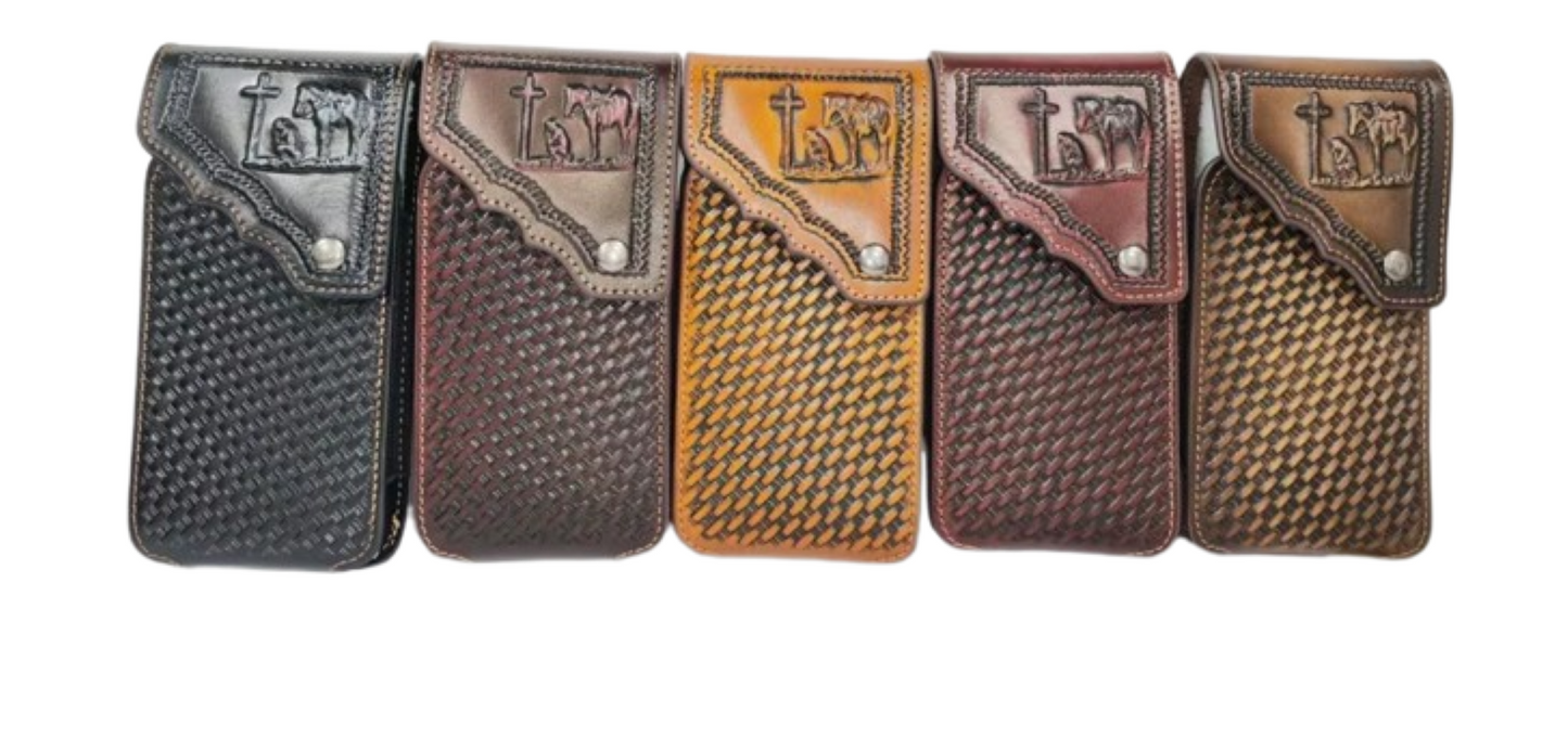 7" COWBOY PRAYER PHONE HOLSTER LEATHER LARGE BELT LOOP CASE UNIVERSAL #EH13817