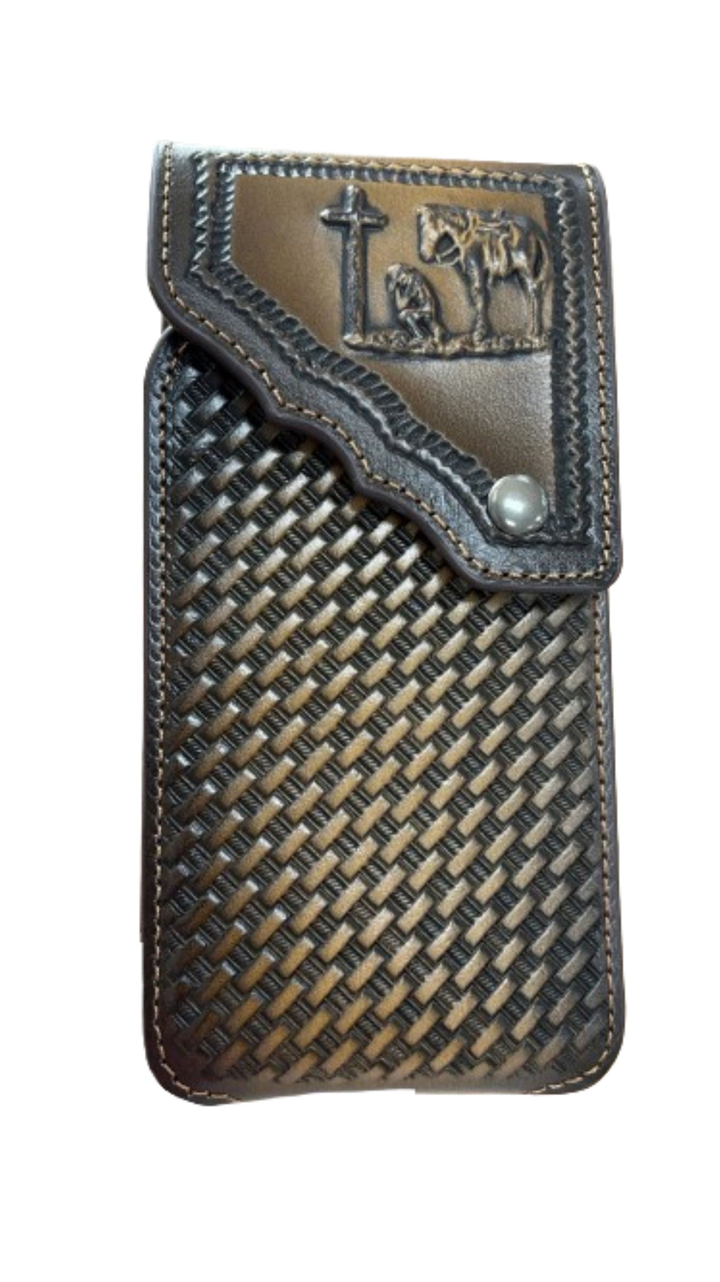 7" COWBOY PRAYER PHONE HOLSTER LEATHER LARGE BELT LOOP CASE UNIVERSAL #EH13817