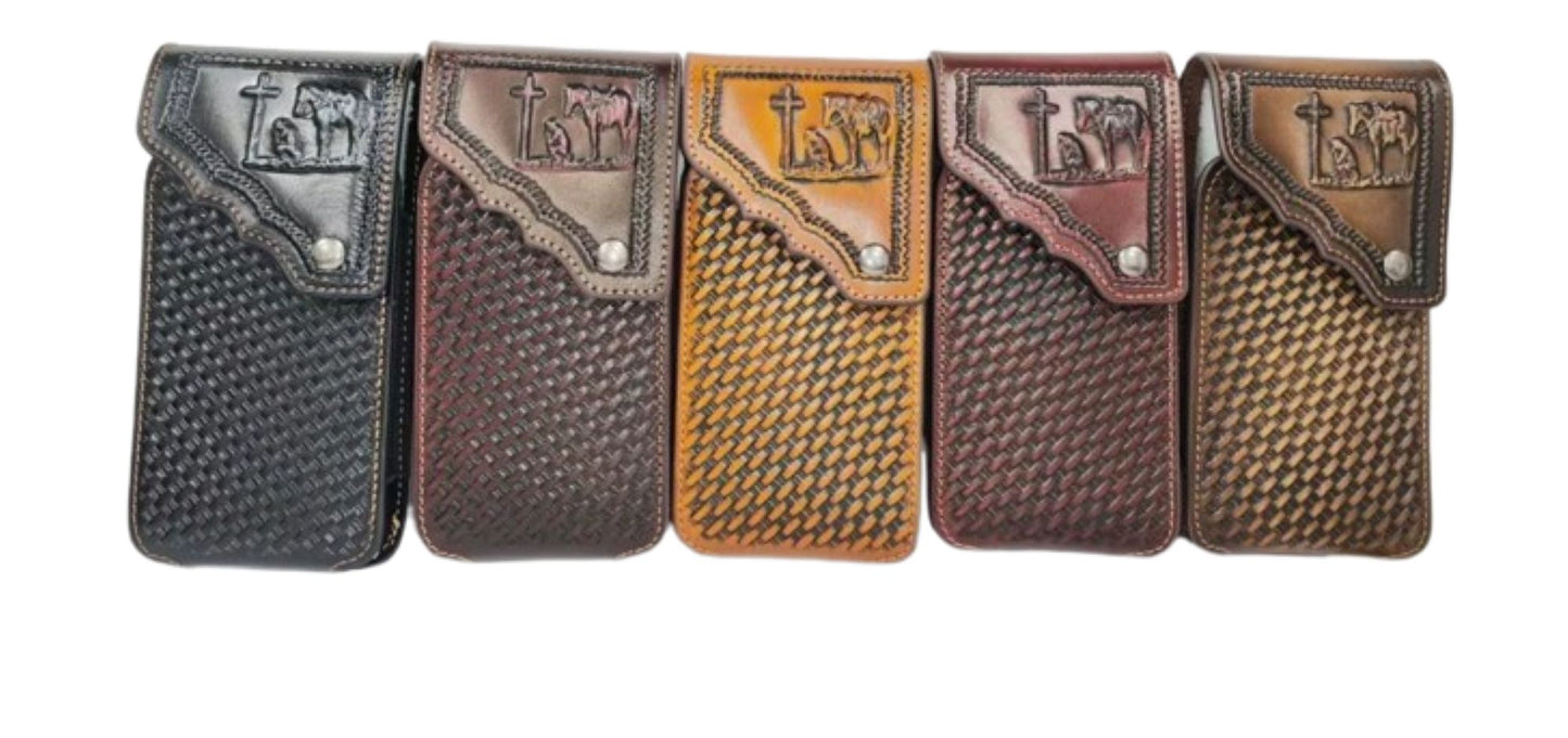 7" COWBOY PRAYER PHONE HOLSTER LEATHER LARGE BELT LOOP CASE UNIVERSAL #EH13817