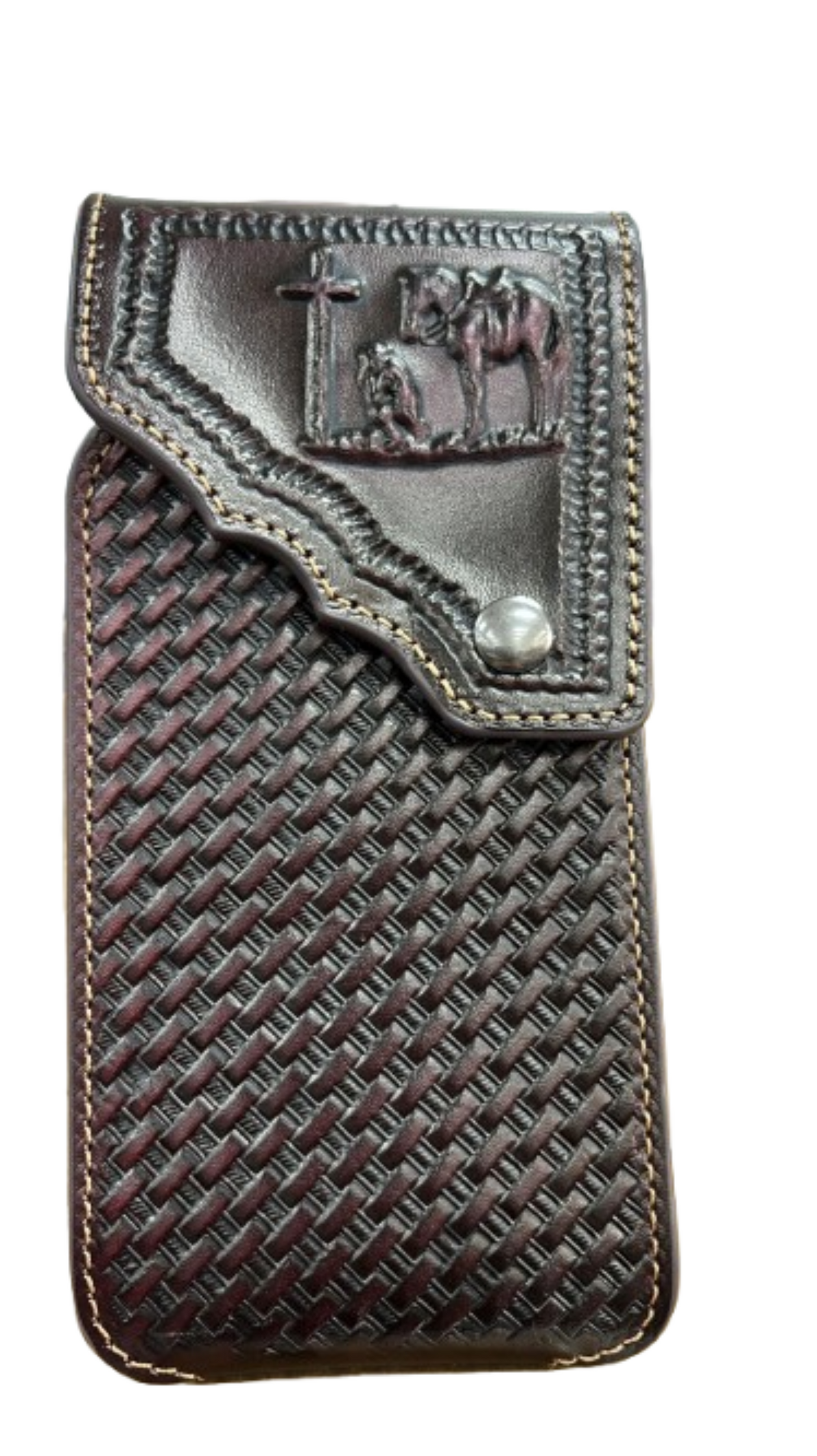 7" COWBOY PRAYER PHONE HOLSTER LEATHER LARGE BELT LOOP CASE UNIVERSAL #EH13817