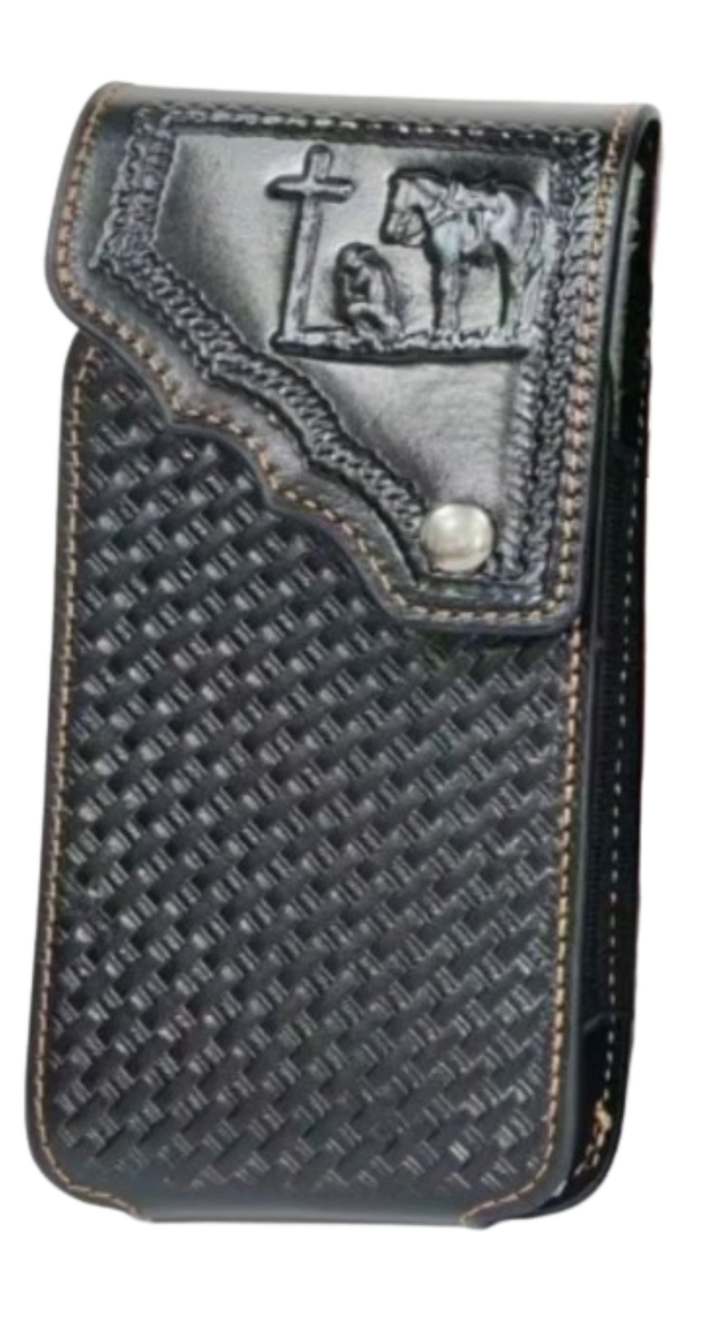 7" COWBOY PRAYER PHONE HOLSTER LEATHER LARGE BELT LOOP CASE UNIVERSAL #EH13817